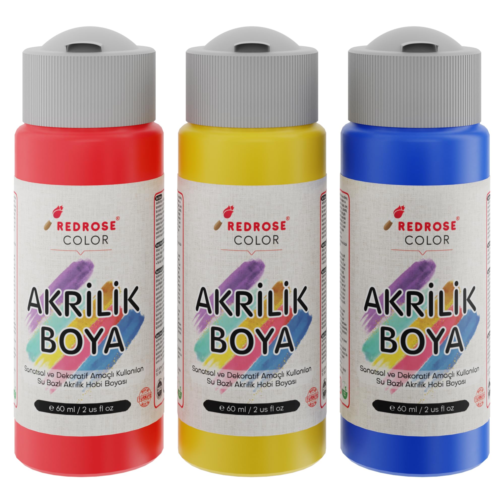 Red Rose Kırmızı, Mavi, Sarı Akrilik Boya 3'lü Set 3x60 ml