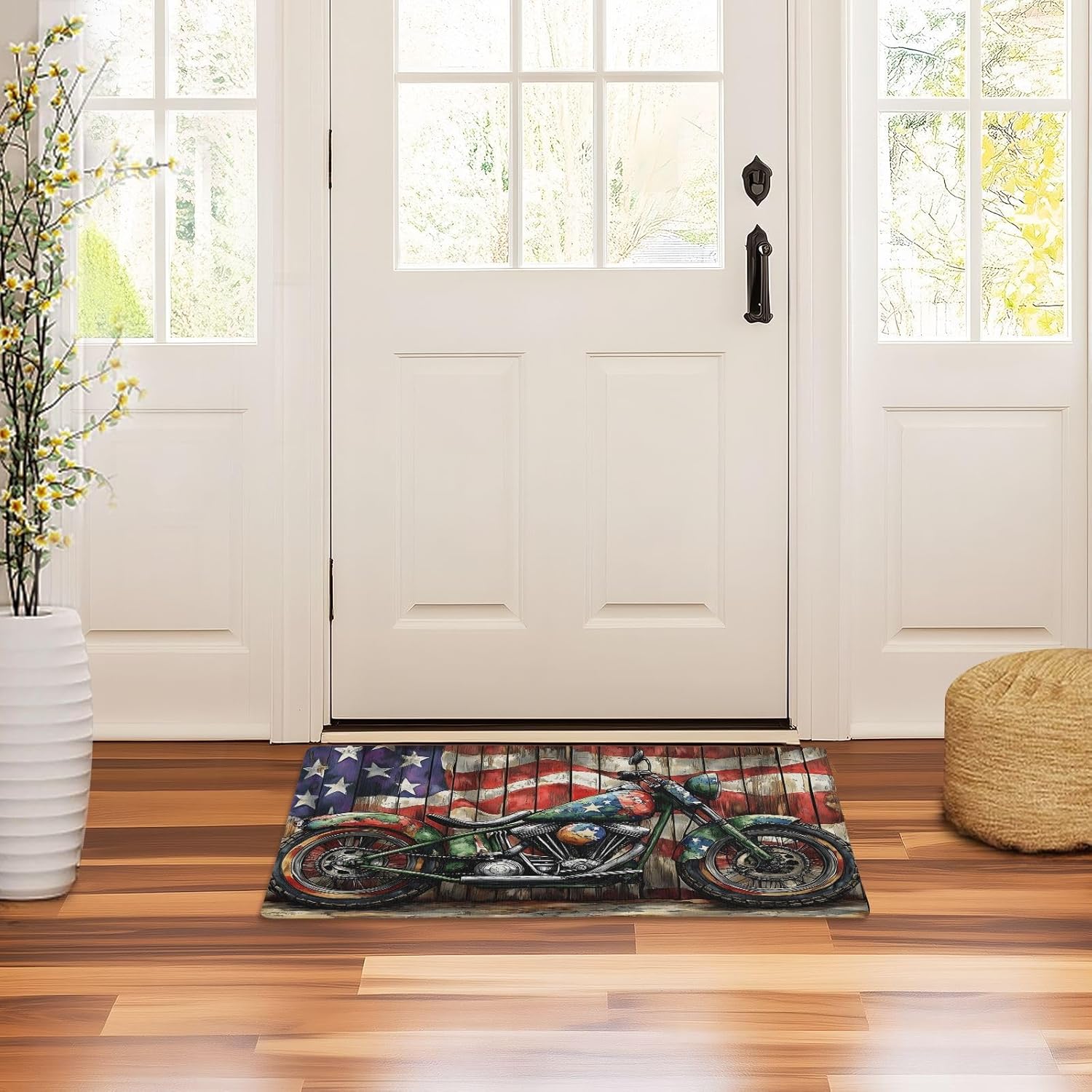 American Motorcycle Front Door Mat 32x20 in 1 Pack, Water Absorbent Low Profile Anti Slip Indoor Outdoor Welcome Mats Doormat for Entrance Patio Porch Entryway