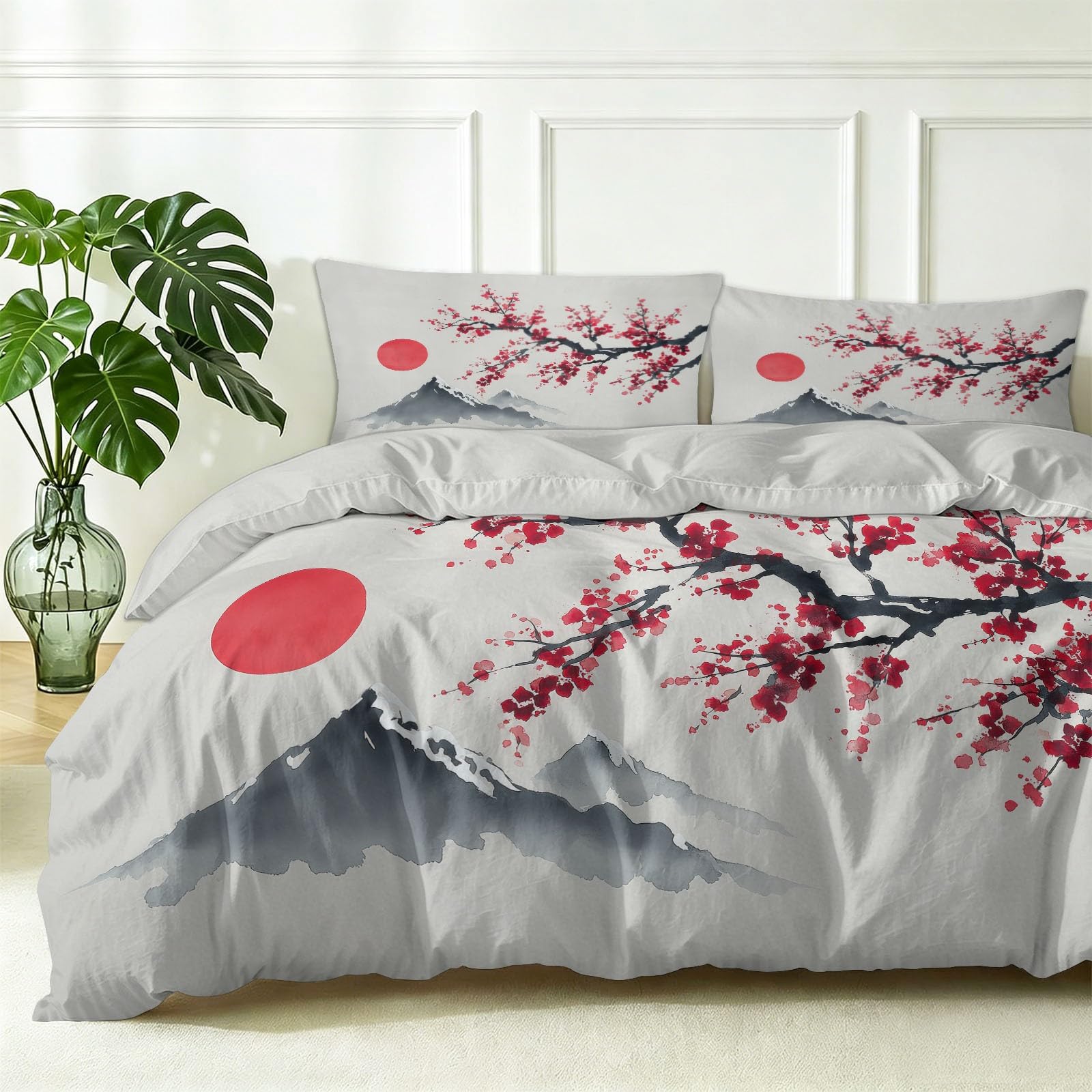 Biancheria da letto in stile giapponese, 155 x 220 cm, extra morbida, bianco crema, reversibile, in microfibra, copripiumino con chiusura lampo, per adulti, bambini e adolescenti