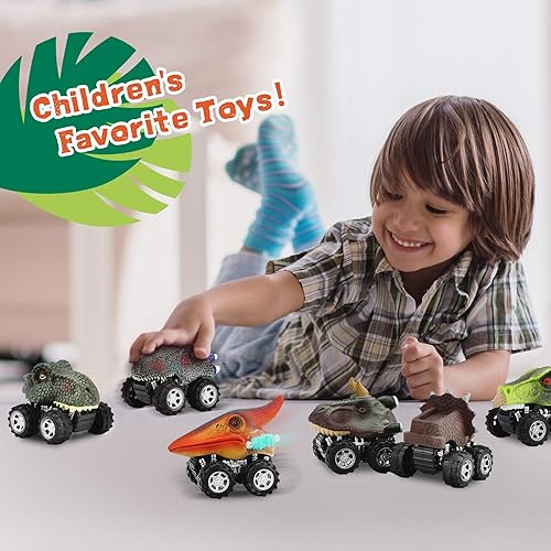 Miniatura 6 de Juguetes de dinosaurio para niños, juego de juguetes de dinosaurio para niños, vehículos de tracción para juegos de dinosaurios T-Rex, regalos de
