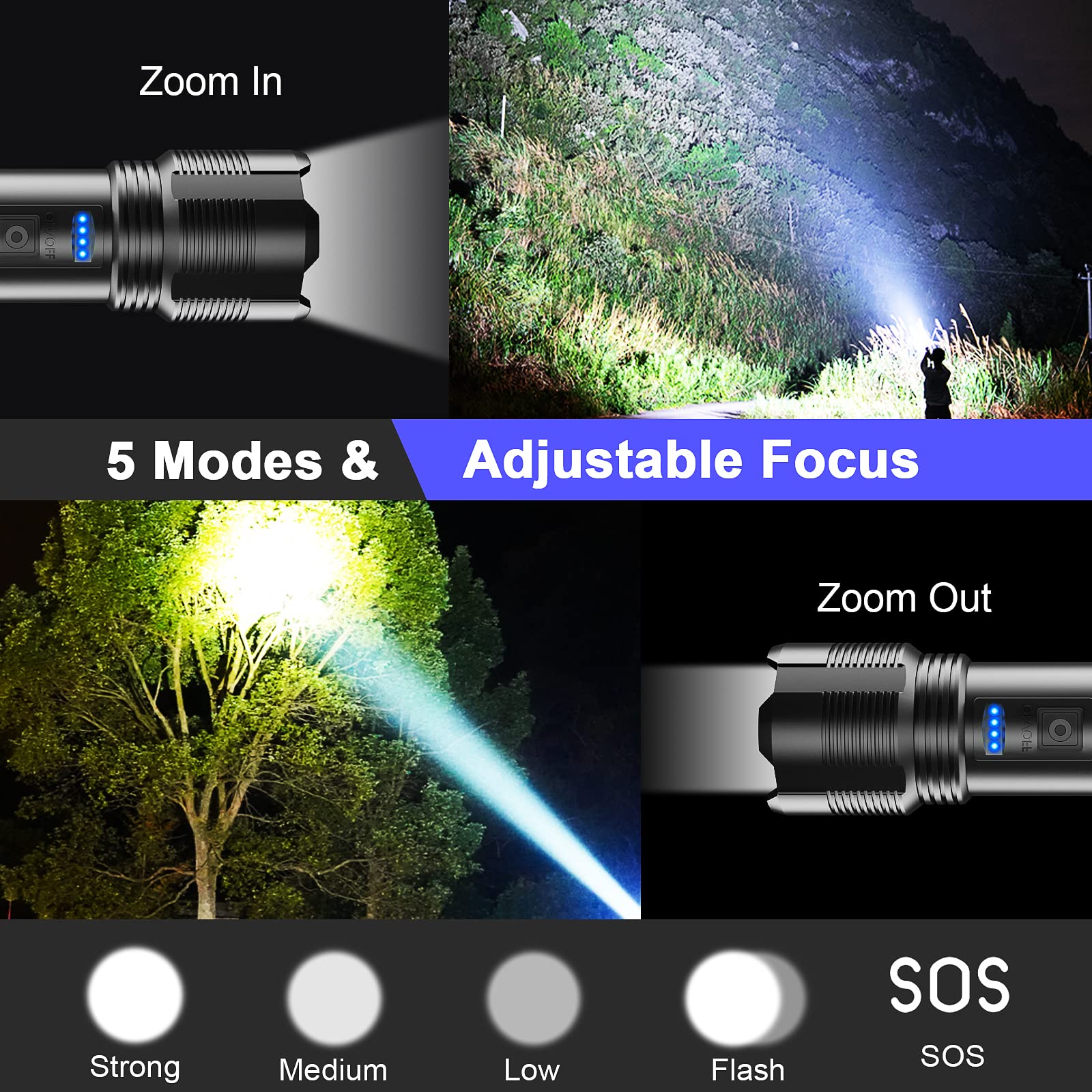 Utry Torcia Ricaricabile Lanterna Alta Potenza 8000 Lumen 6000mAh Led