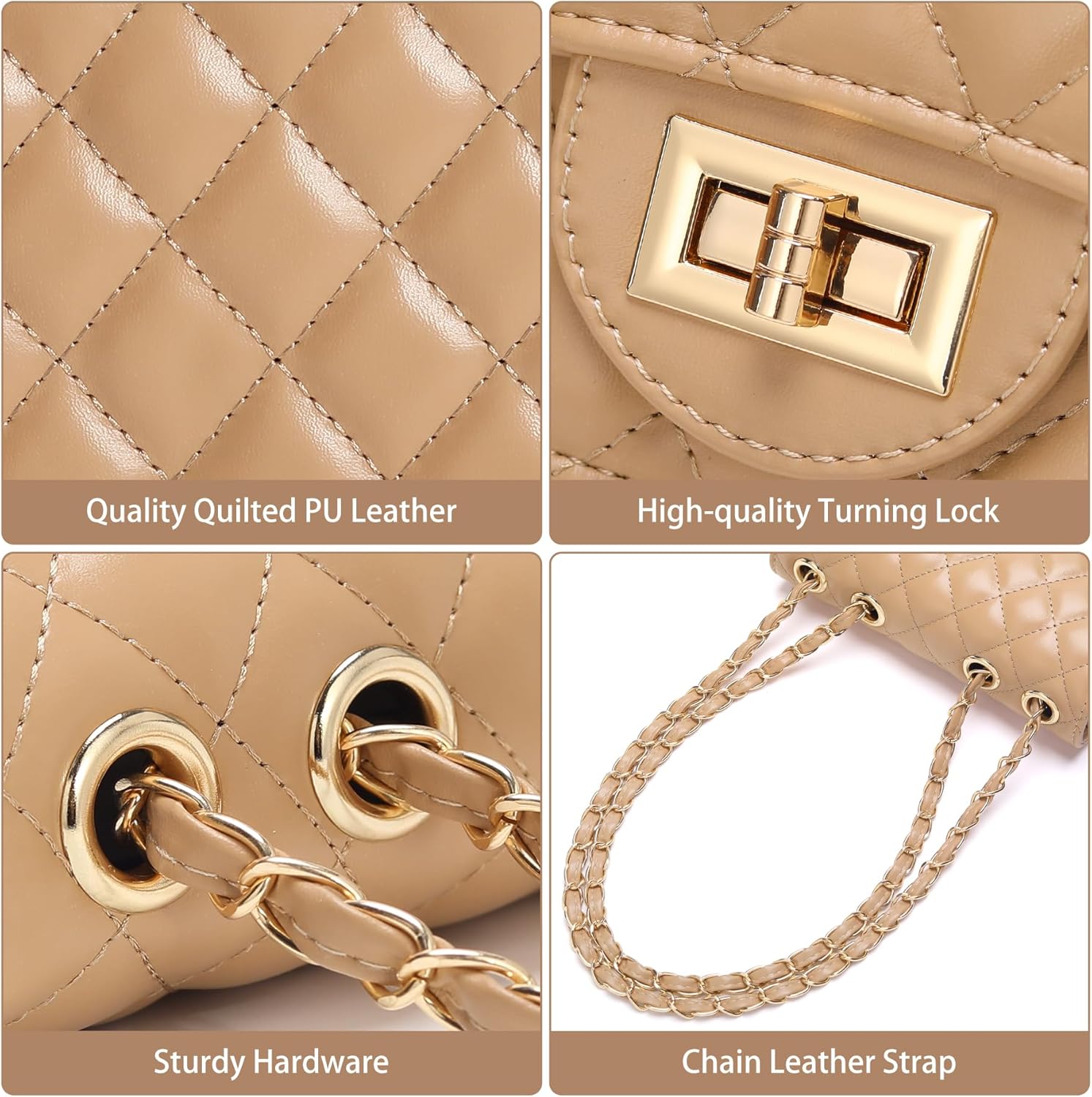 Small Quilted Crossbody Purse for Women Trendy Ladies Shoulder Bag PU Leather Satchel HandBag with Chain Strap - Image 6