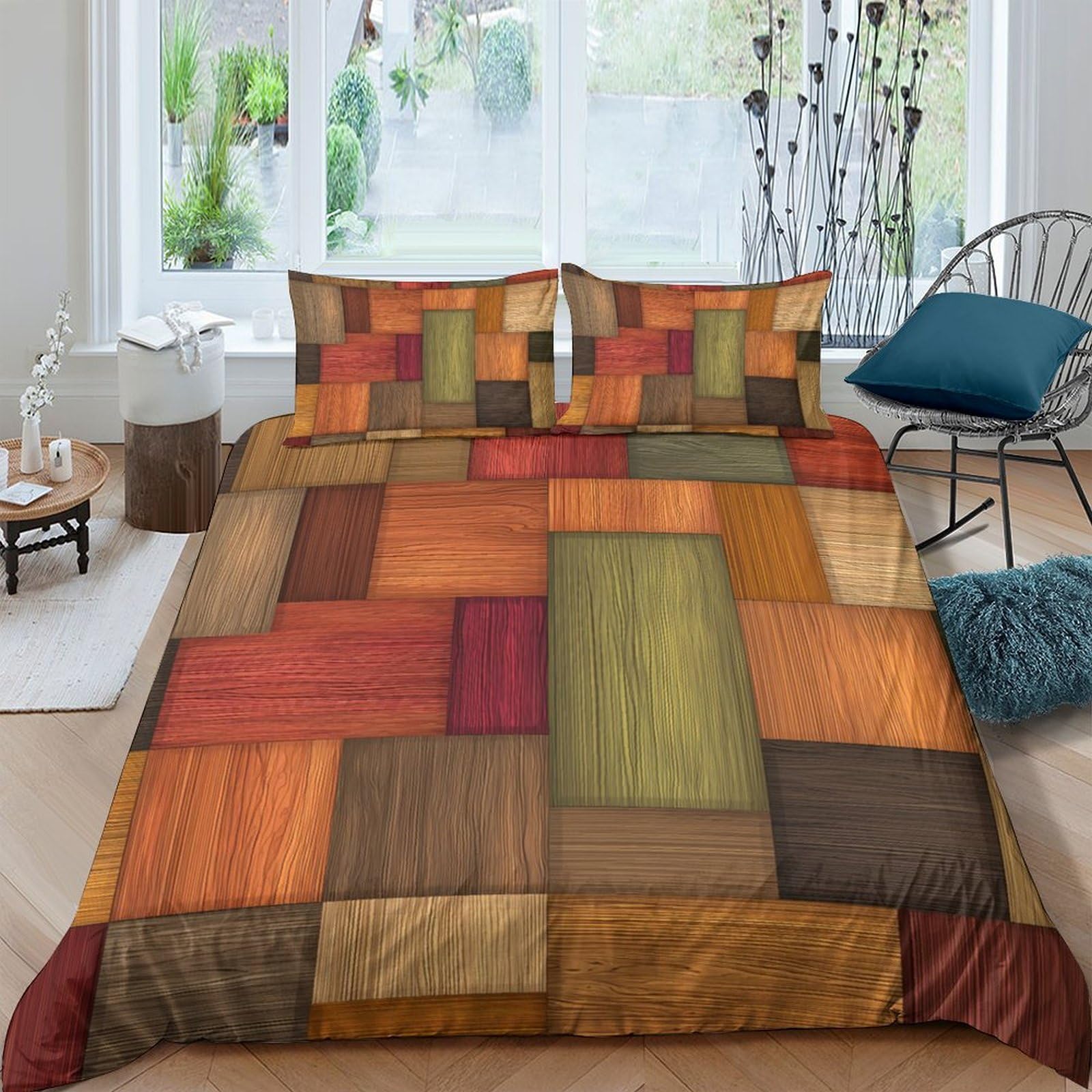 GPLZQXKJNH 3D Printed Patchwork Blocks Duvet Cover Microfiber Soft Breathable Geometric Mosaic Bedding Set with 2 Pillowcases for Bedroom Decor Single（135x200cm）