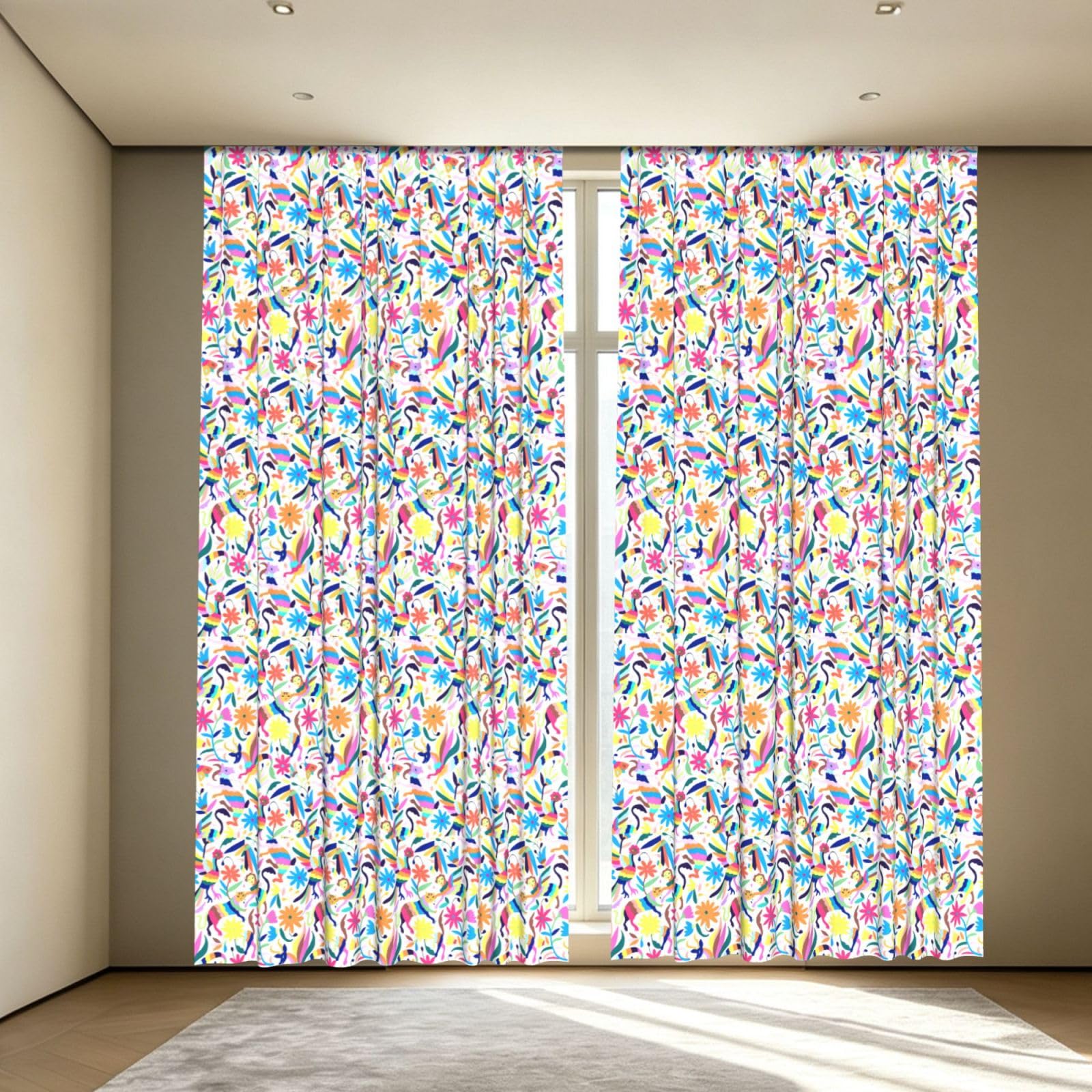 Yyoretp Mexican Otomi Animals Print Blackout Curtains for Living Room Bedroom Thermal Insulated Window Drapes.