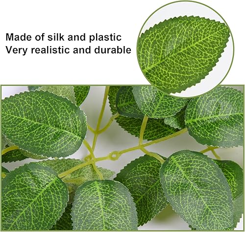 Miniatura 6 de 60 hojas de rosas artificiales, hojas de flores de rosa falsas, hojas verdes de seda sintética para ramos de boda, centros de mesa de fiesta de
