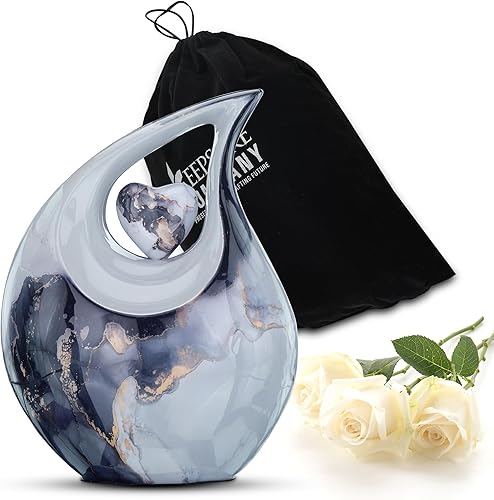 Miniatura 142 de Urna de corazón de lágrima dorada blanca para cenizas humanas Urnas de cremación para cenizas adultas Urna de ceniza funeraria para hombres