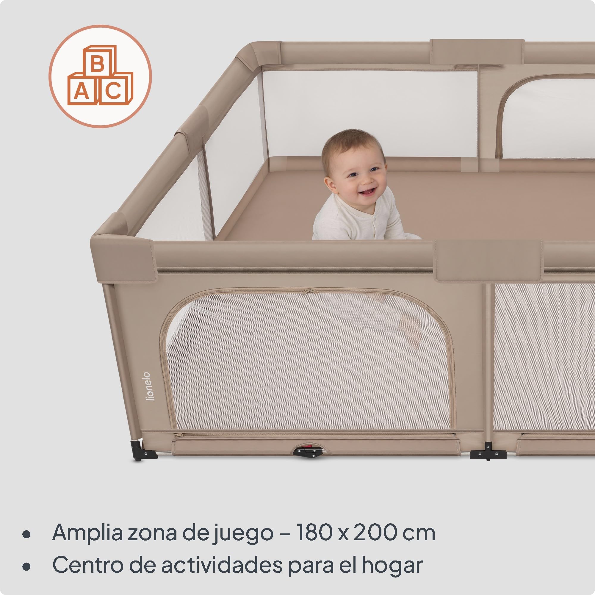 Lionelo Florence XL Easy Fold Parque Infantil Bebé Plegable, Corralito Bebé XL con Rejilla Transpirable, sin Montaje, 2 Entradas con Cremallera, Bordes Acolchados y Fácil de Limpiar, 180 x 200 cm — view 2