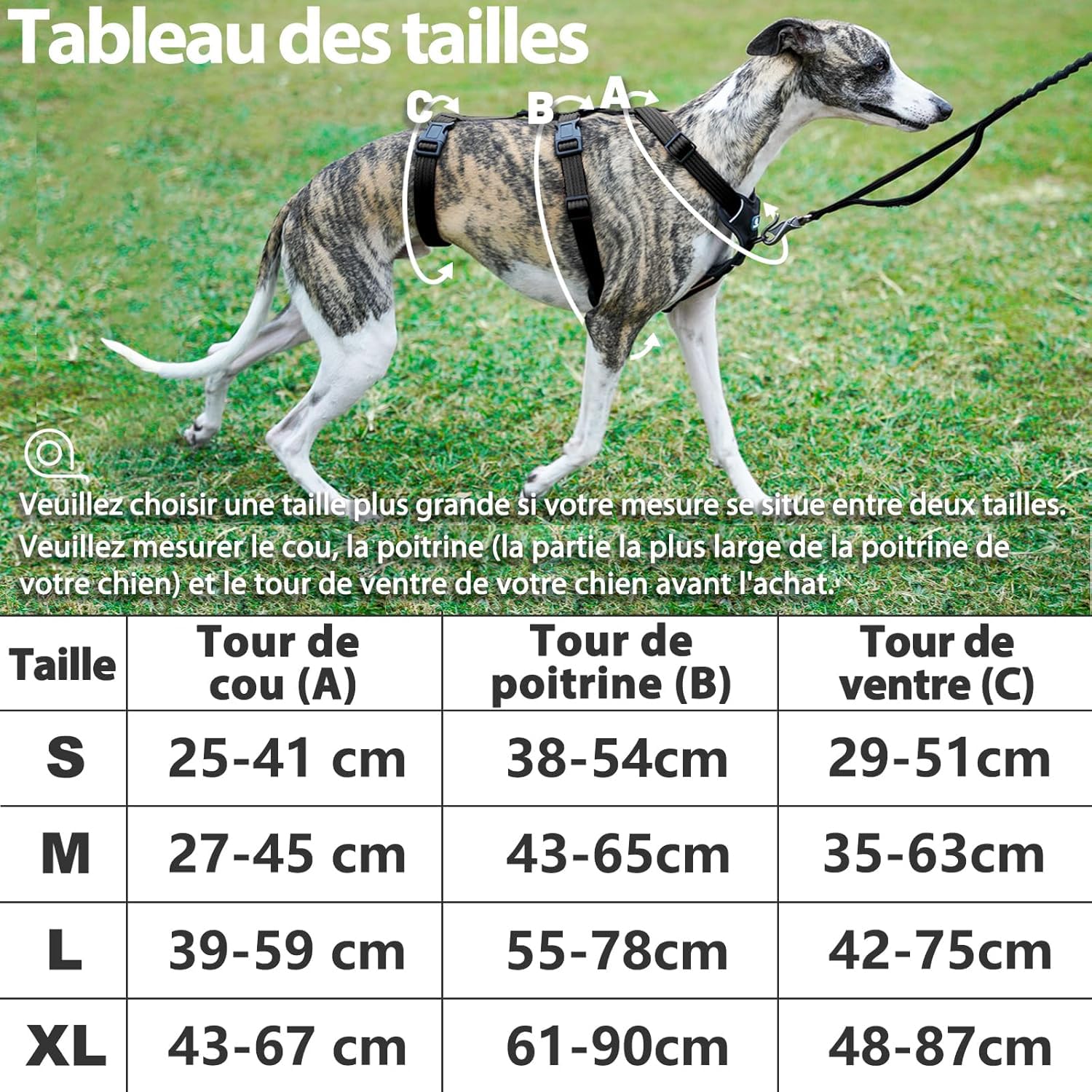 Harnais Anti-Fugue pour Chien, Harnais Anti Traction pour Chien, Réglable, Durable, Respirant, Anti-Étranglement, pour Petits Chiens en Extérieur (Noir,L)
