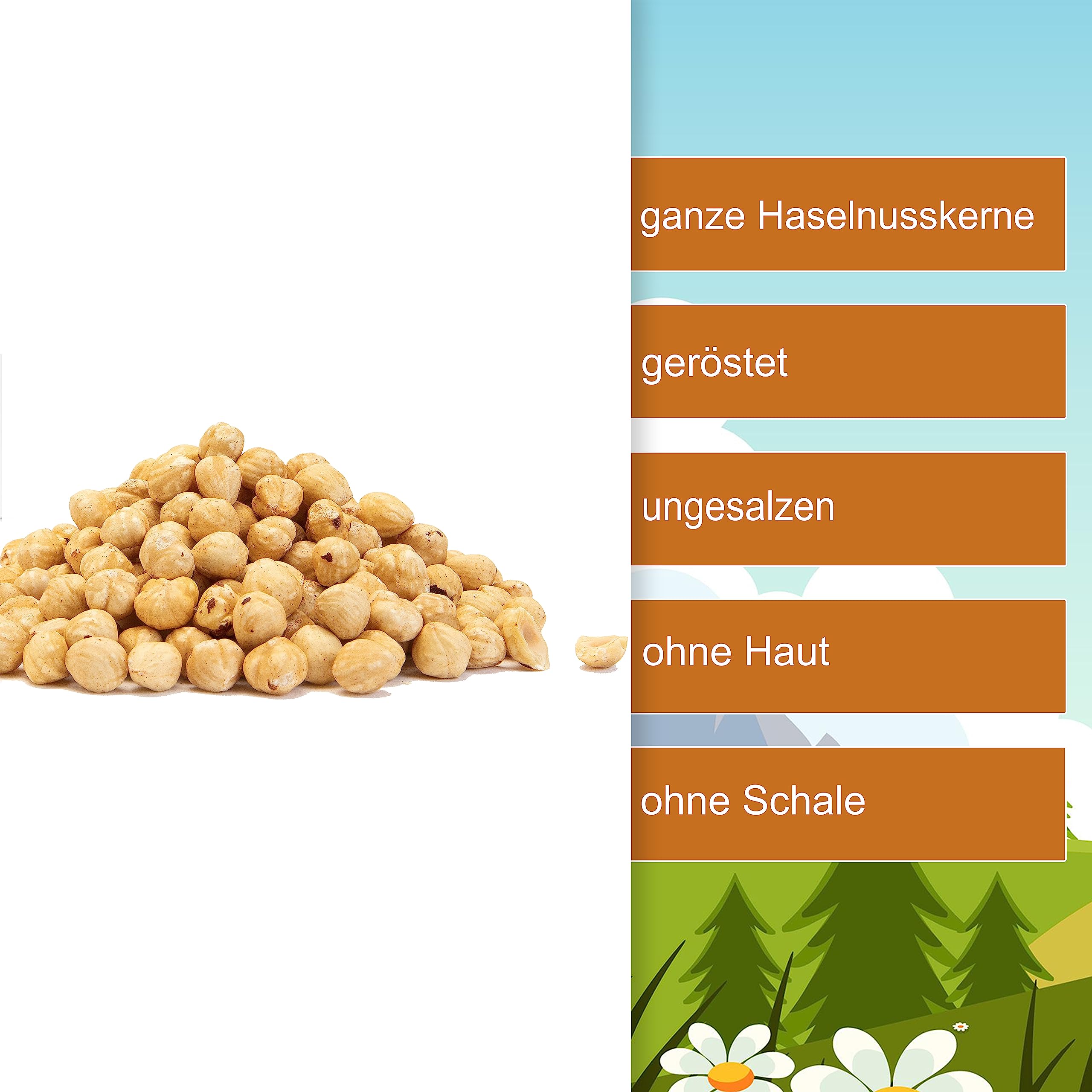 Haselnüsse geröstet 1kg ohne Haut ungesalzen ganz blanchiert NussFuchs