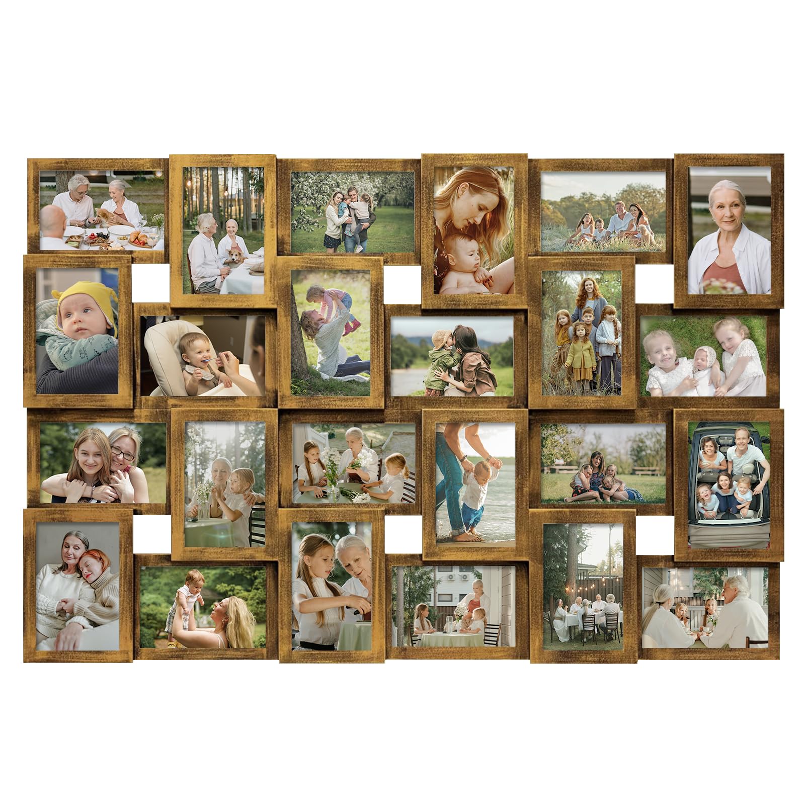 J.M.Deco Collage Picture Frames for Wall 24 Slots, Large Photo Frame Collage Wall Hanging for 4 x 6 Photo, Christmas Gift for Family or Friends - Retro Gold