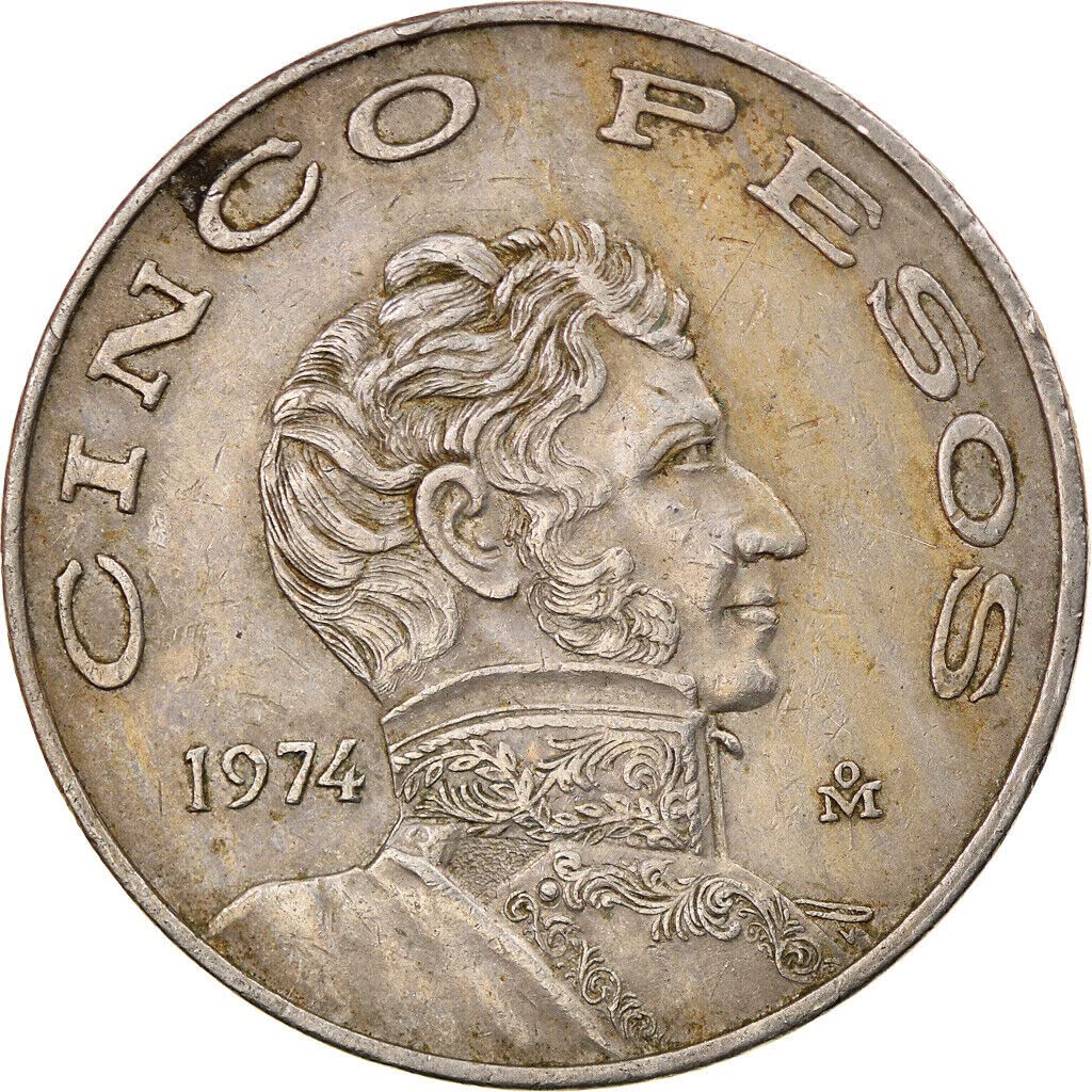 1971-1978 5 Peso Mexican Coin. With Vicente Ramón Guerrero A Mexican Revolution Hero. 5 Peso By Seller Circulated Condition