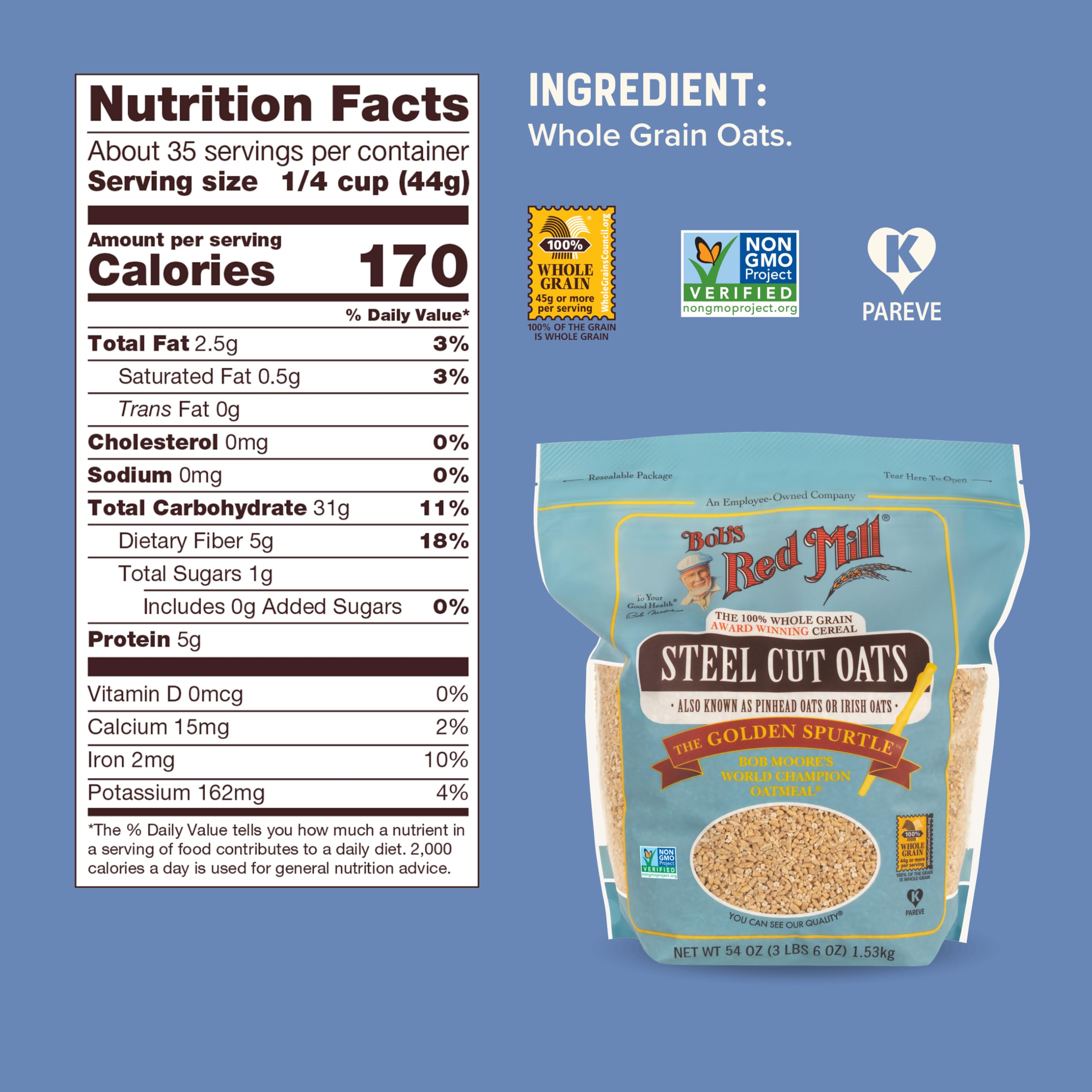 Bob's Red Mill, Avena cortada en acero, 1,53 kg