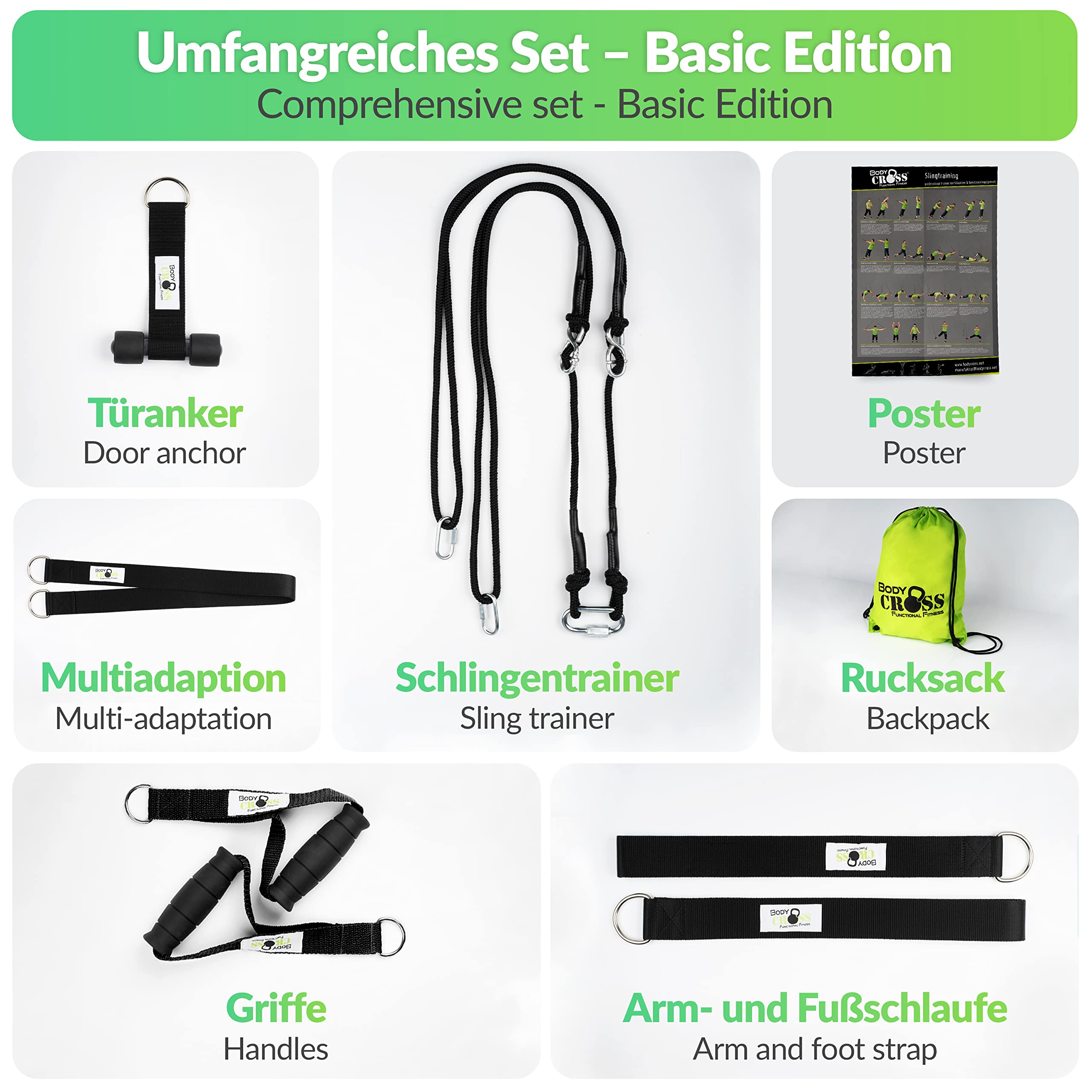 BodyCROSS kit allenamento sospensione professionale | Sling Trainer Premium di alta qualità | Made in Germany | 10 anni di garanzia