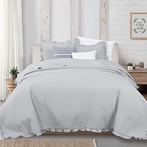 3-Piece Ruffle Skirt Quilt Set with Shams. Channel Stitch King Quilt Set, All Season Bedspread Quilt Set, Azalea Collection (King, Light Gray)