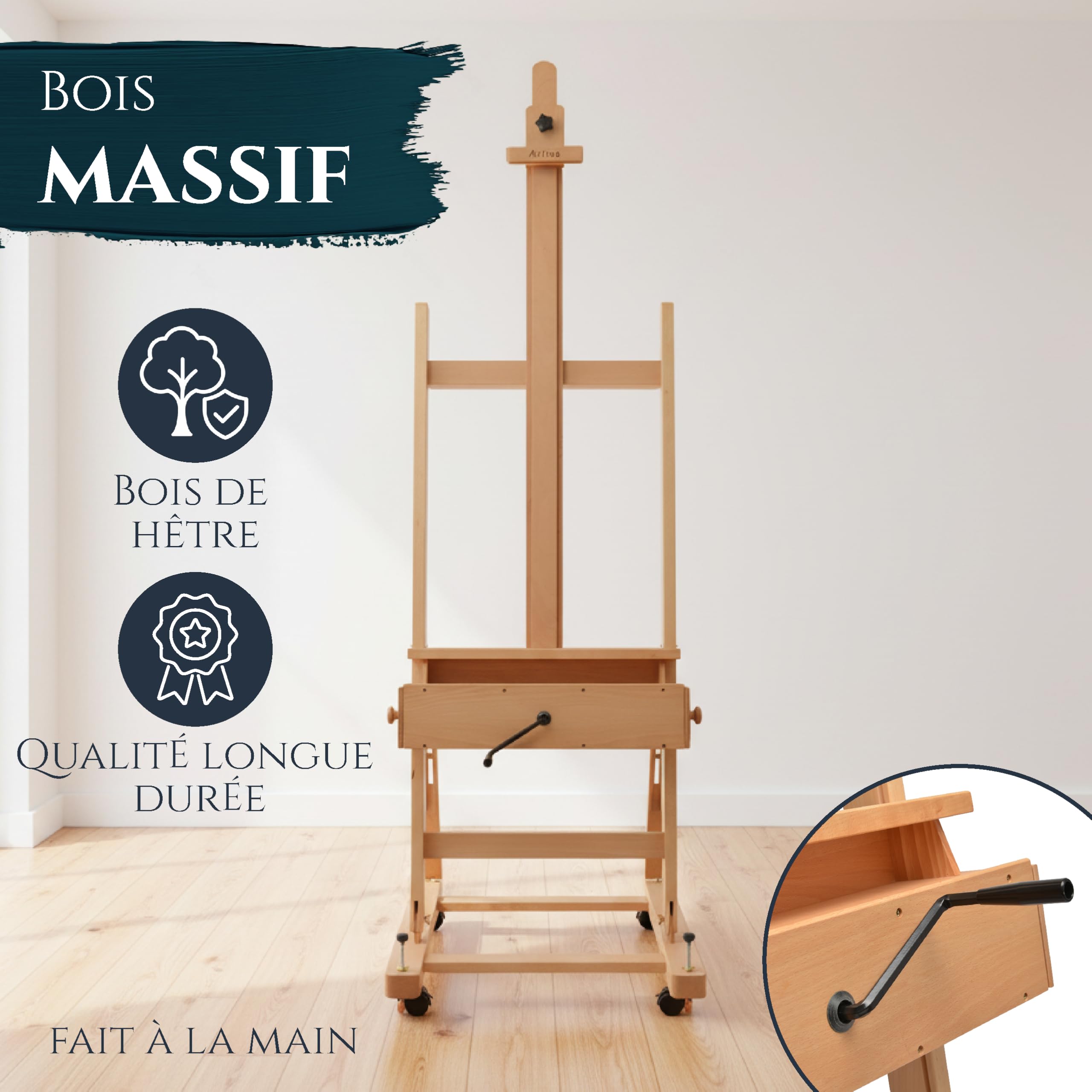 Artina grand chevalet en bois de hêtre pour le dessin artistique structure