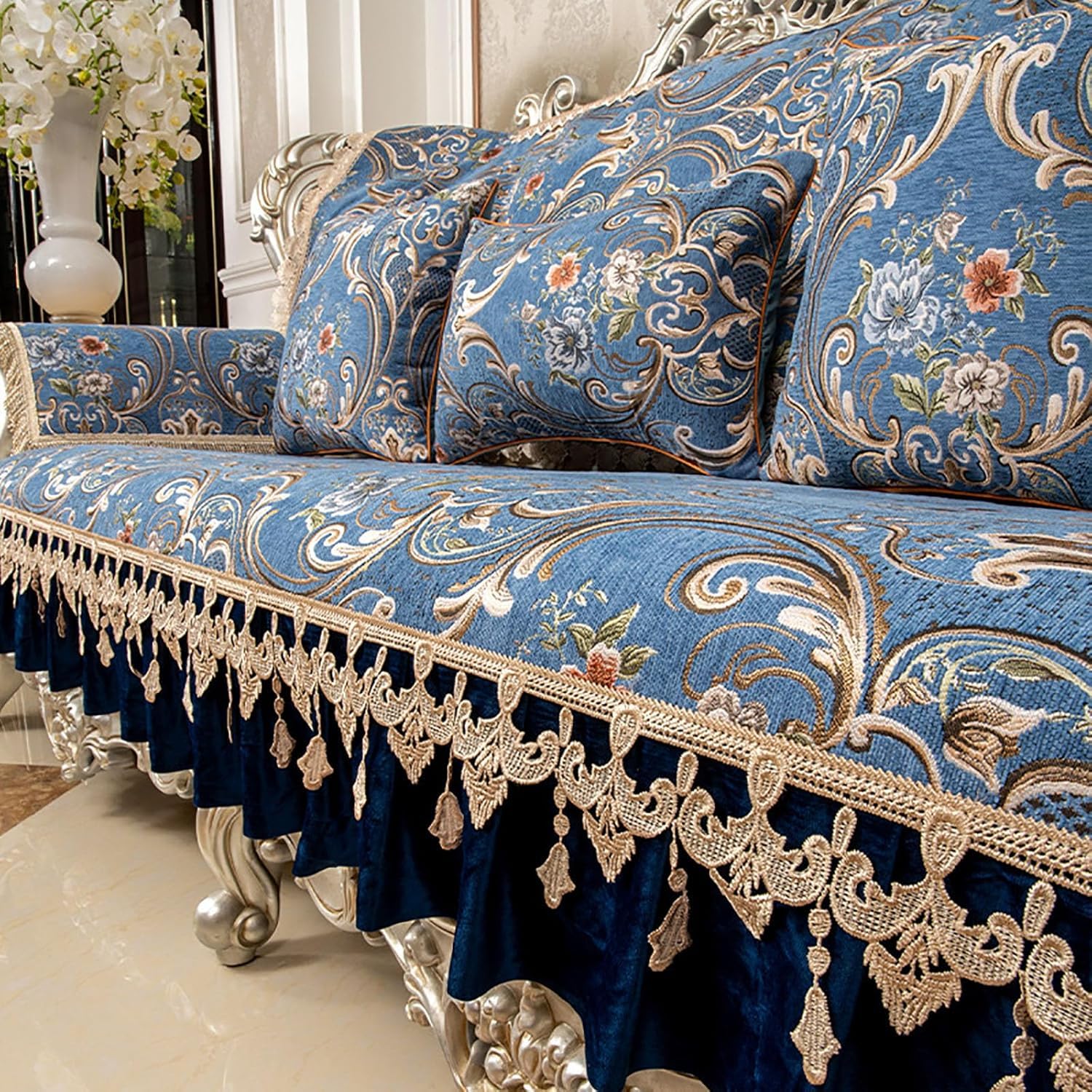 JvFbjLF Vintage Floral Lace Velvet Sofa Cover Elegant Home Furnishings