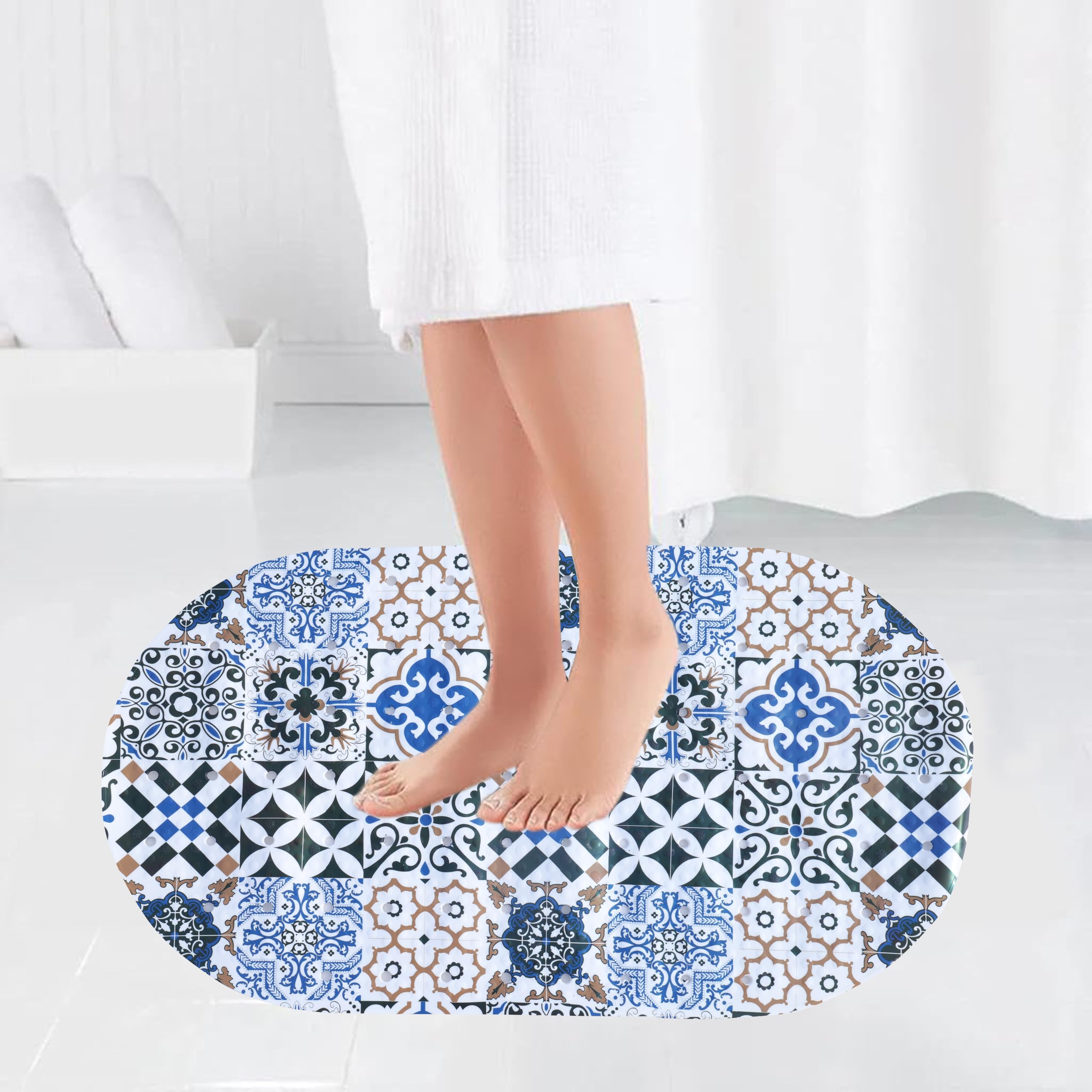 Homecloud Anti Skid Shower Mat | Versatile Bathroom Safety | Ideal for Bathroom, Bathtub, Shower | Anti-Slip Mat with Suction Cups, Drain Holes, and Comfortable Textured Surface (Oval_Blue) (B0D6YN3X1N) Amazon Price History, Amazon Price Tracker