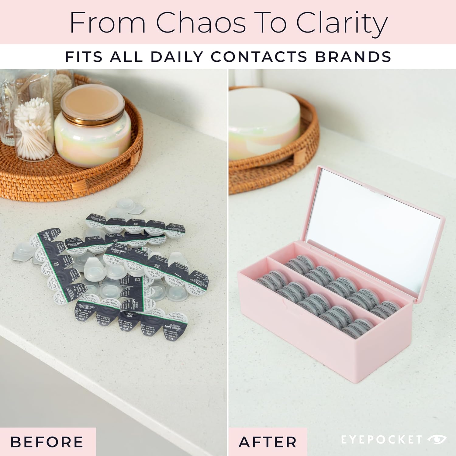 Daily Contact Lens Case - Travel Contact Case, Daily Lens Organizer, Flip Top Eye Contacts Carrier for Disposable Lenses & Dailies, Pink - Image 5