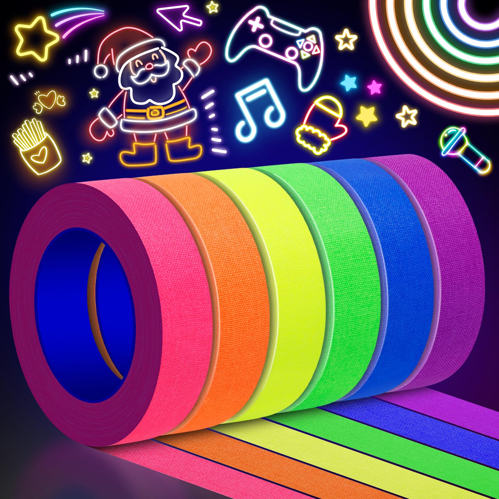 Ealyder Tape 6 Farben Neon Klebeband UV Schwarzlicht Glow in The Dark Tape