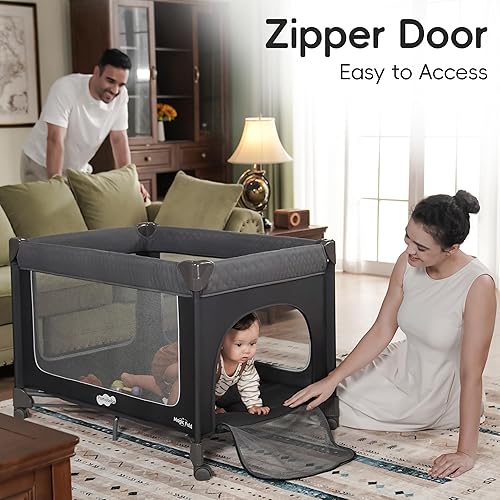 Miniatura 9 de Pamo Babe Magic Fold Pack and Play con moisés, juego de 1 paso, juego de corrales plegables para bebé con cambiador, corralito portátil con puerta