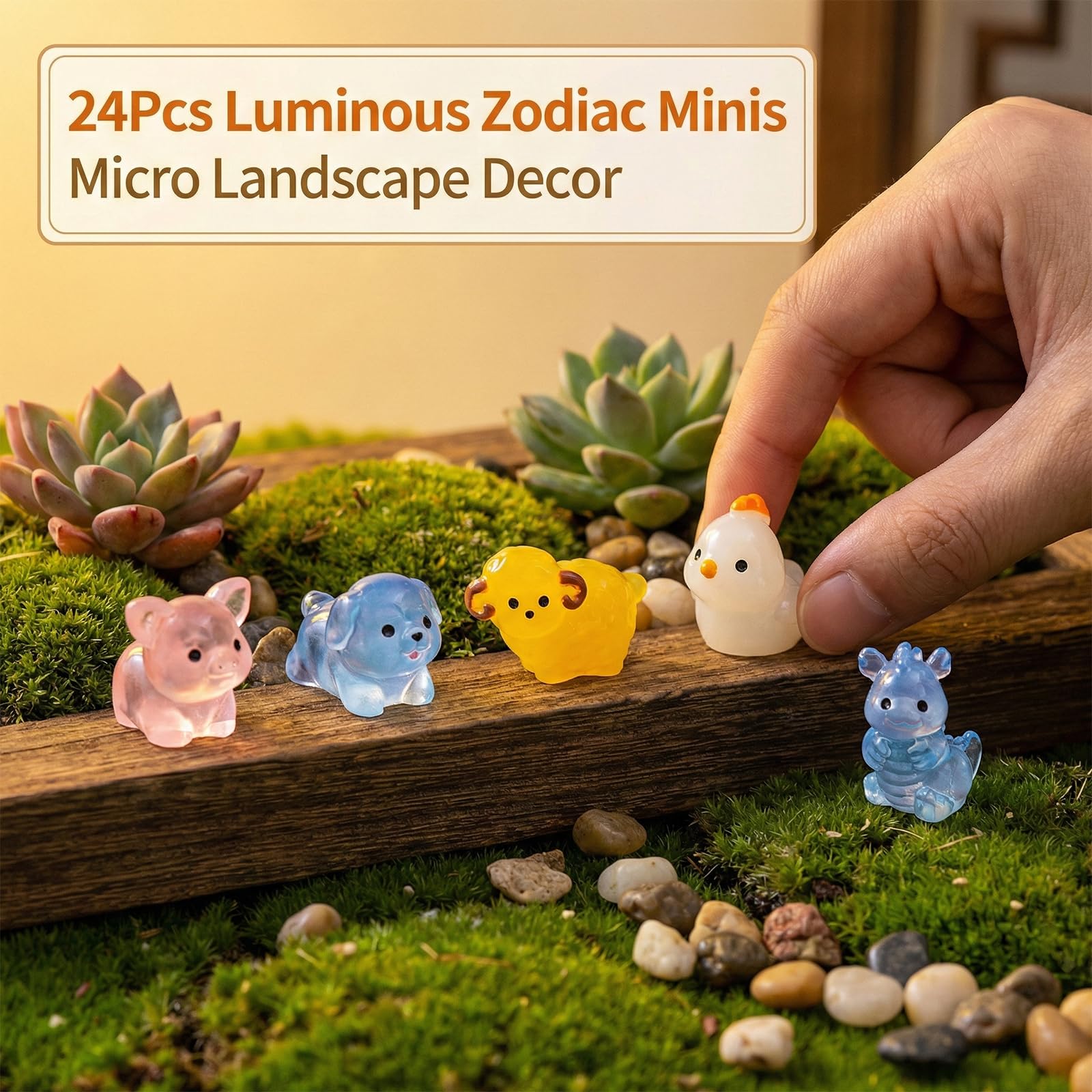 JYXNU 24 piezas de animales pequeños de resina, mini animales de resina que brillan en la oscuridad, para manualidades, figuras en miniatura para acuario, casa de muñecas(12 tipos de animales) — view 2