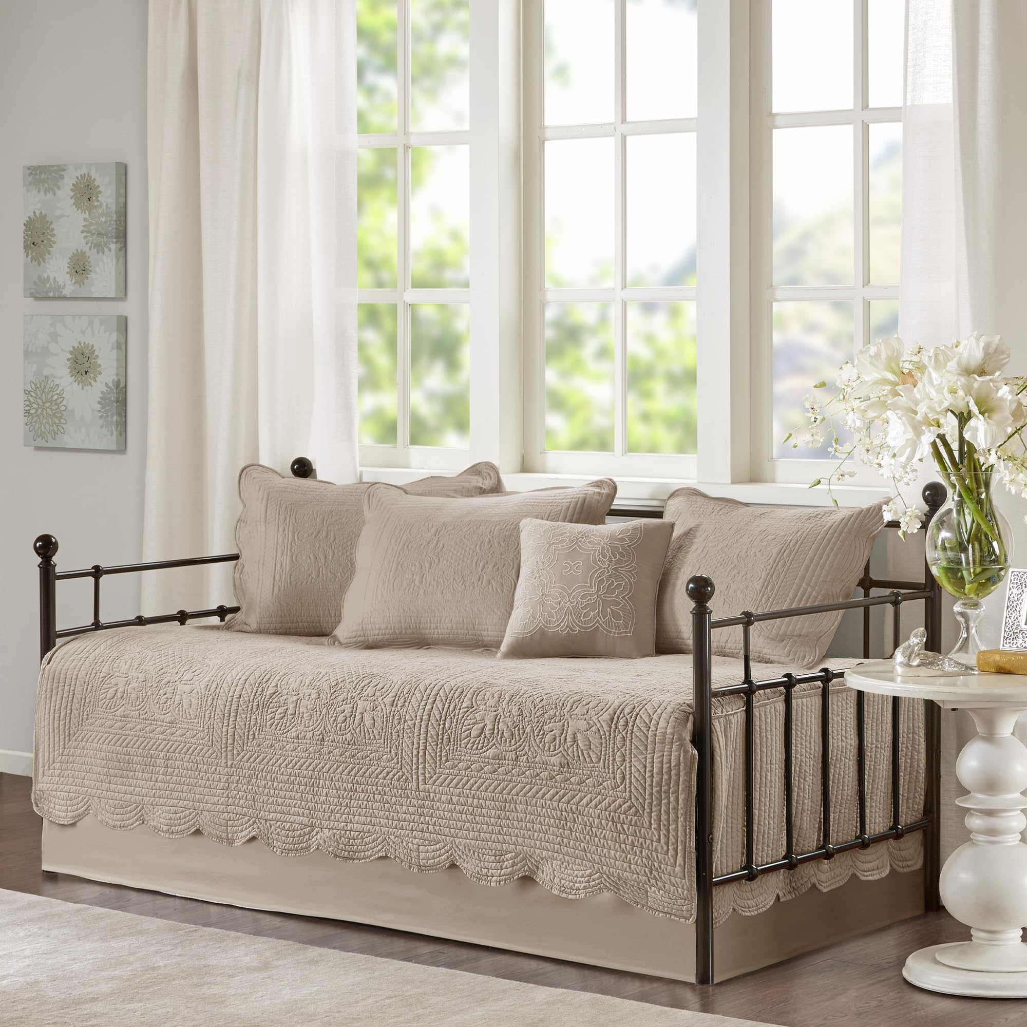 Madison Park Coastal Damask Quilted Daybed Cover Set, 6PC, 39"x75"