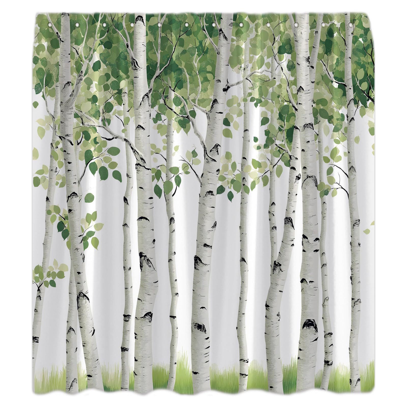JOFKAXU Birch Tree Shower Curtain Green Leaves Forest Landscape Spring Watercolor Plant Rustic Nature Scenery Bath Curtain with Hooks