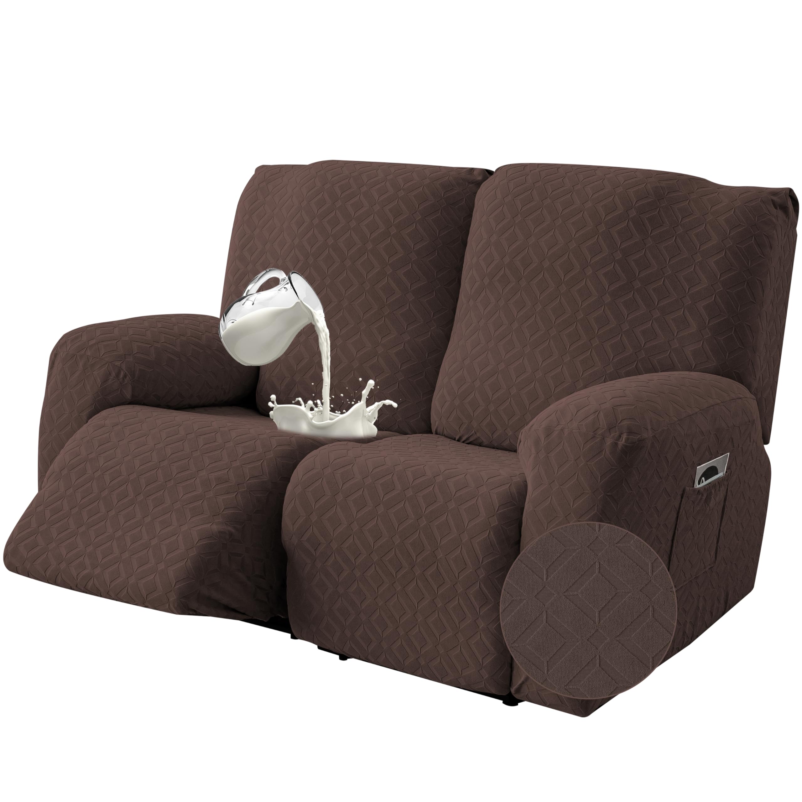 Gennia Waterproof Recliner Loveseat Cover,Stretch Reclining Sofa Covers with Pockets,Washable Lazy Boy Recliner Slipcovers,Leakproof Couch Protector for Kids, Pets, Dog and Cat (2 Seat, Chocolate)