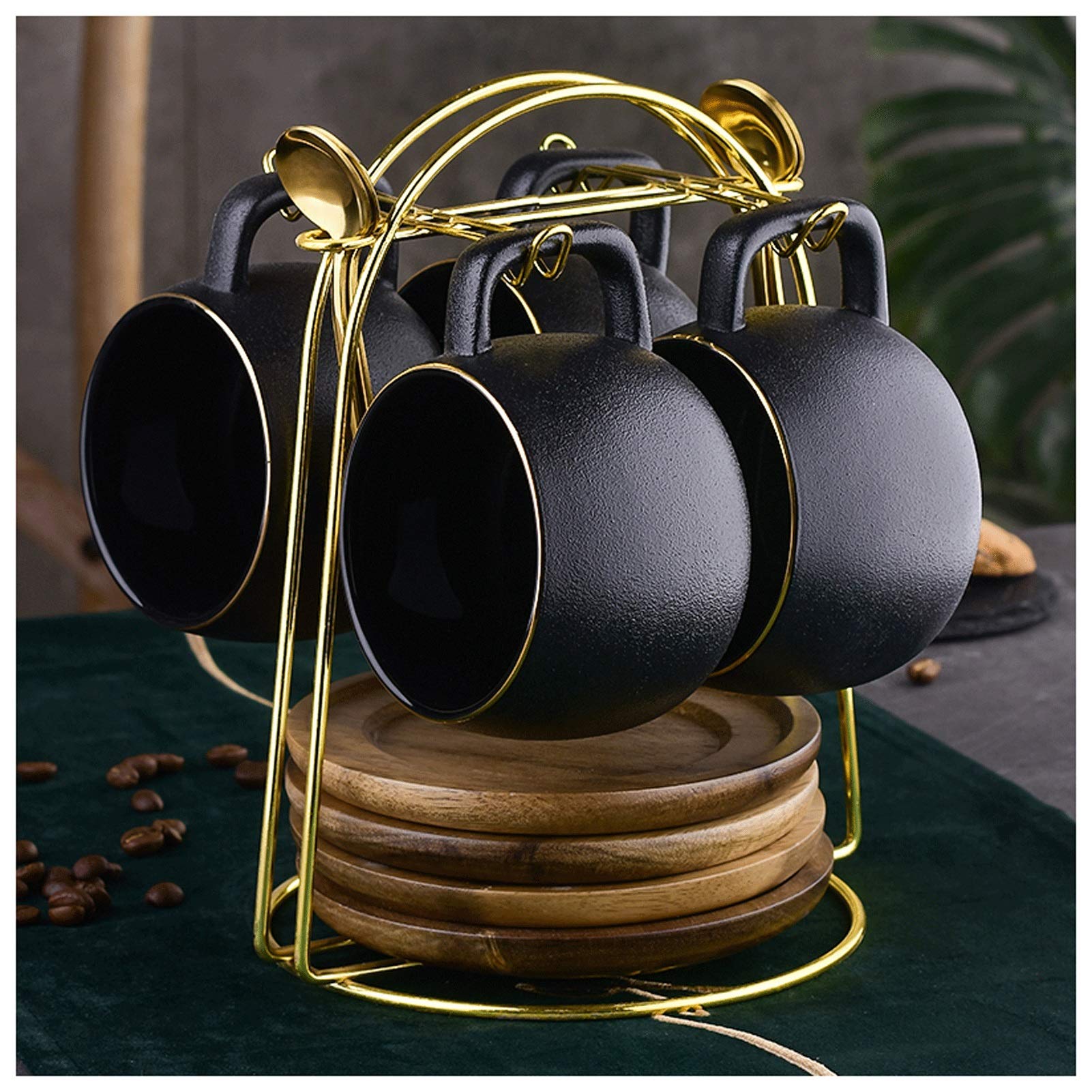 Tazas Conjunto De Taza De Café De Lujo Pequeño De Estilo Europeo, Taza De Agua De Cerámica Helada Retra, Taza De Té Especial De La Familia Con Bandeja Y Soporte De Metal (conjunto De 2, 4, 8 Piezas) T
