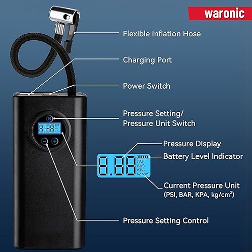 Miniatura 6 de Inflador de neumáticos recargable, bomba de aire eléctrica inalámbrica con capacidad de 150 PSI, inflado 3 veces más rápido, medidor digital de