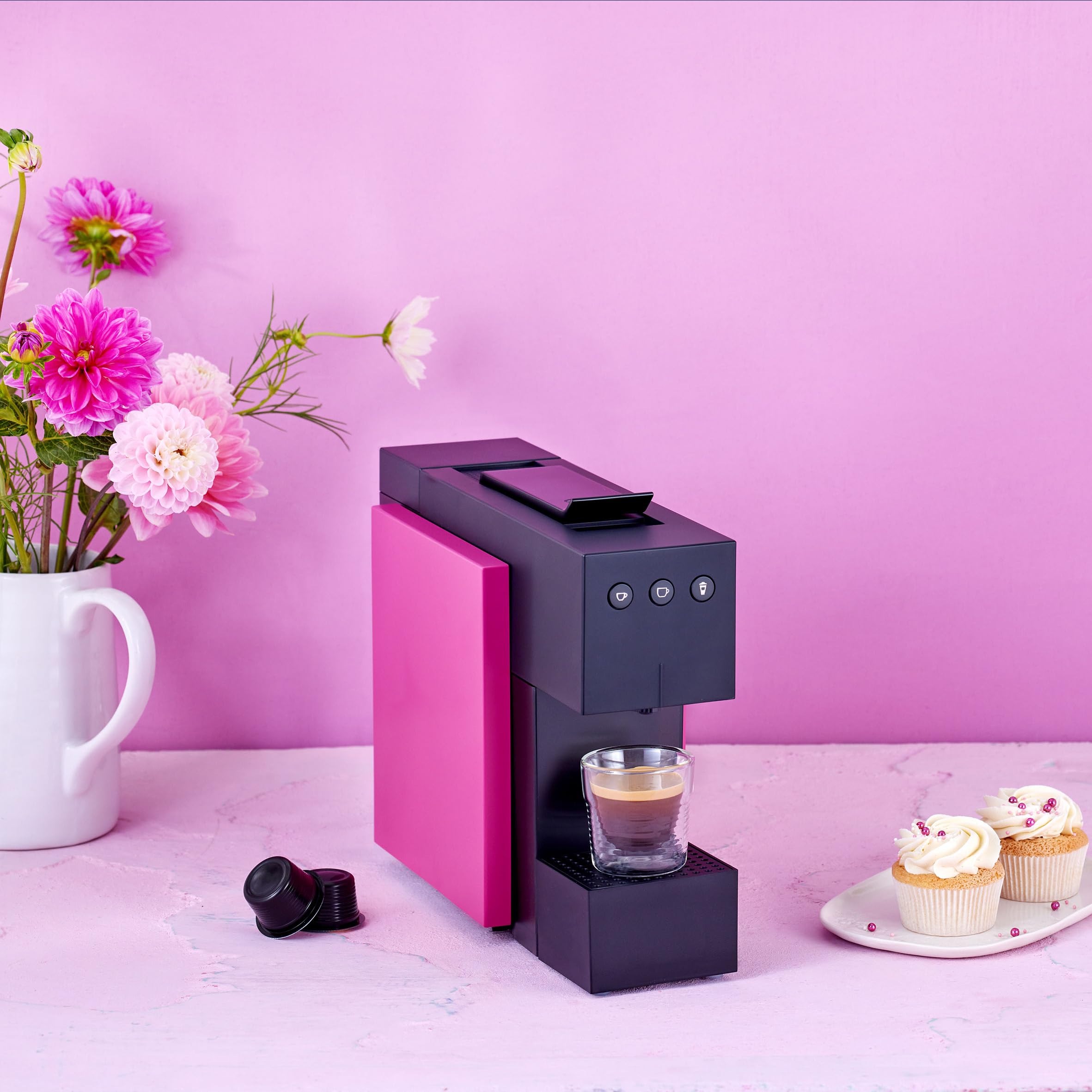 K-FEE SQUARE Máquina de cápsulas para café, té y cacao | Rosa | ALDI EXPRESSI compatible | Depósito de agua de 0,8 l | compacto | 15 segundos Tiempo de calentamiento