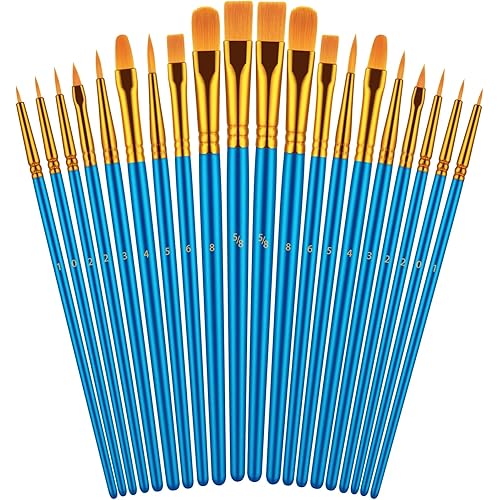 Paint Brushes Set for Acrylic Painting, 20 Pcs Oil Watercolor Acrylic Paint Brush, Artist Paintbrushes for Body Face Rock Canvas, Kids Adult Drawing Arts Crafts Supplies, Blue