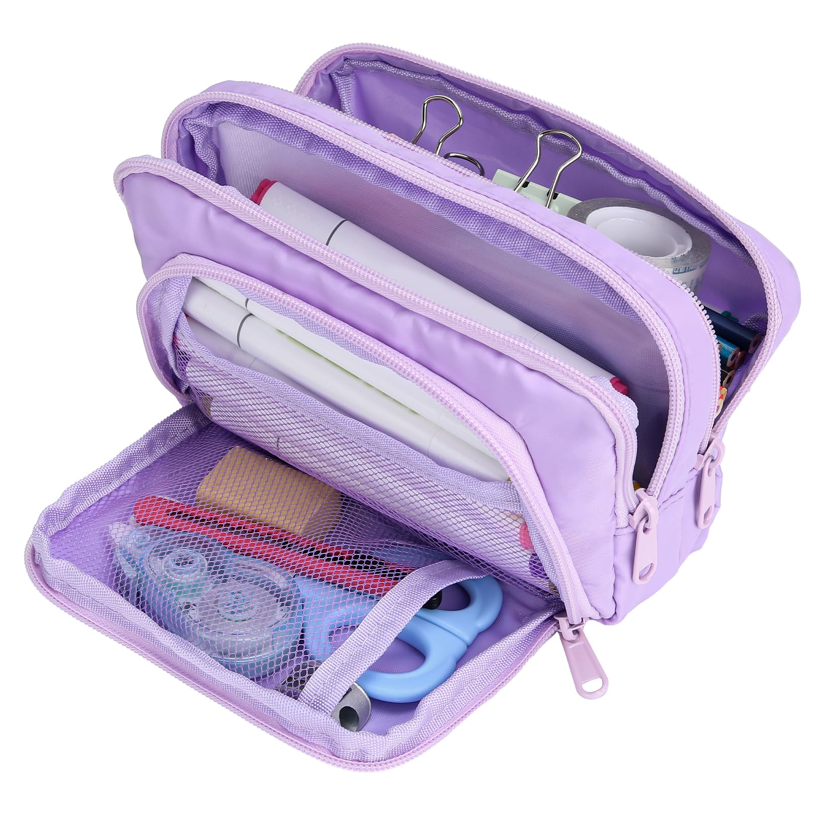 Euqvunn Violet Pencil Case, Large Capacity Pen Case With 3 Compartments, Stationery Pouch For School & Office Supplies,
