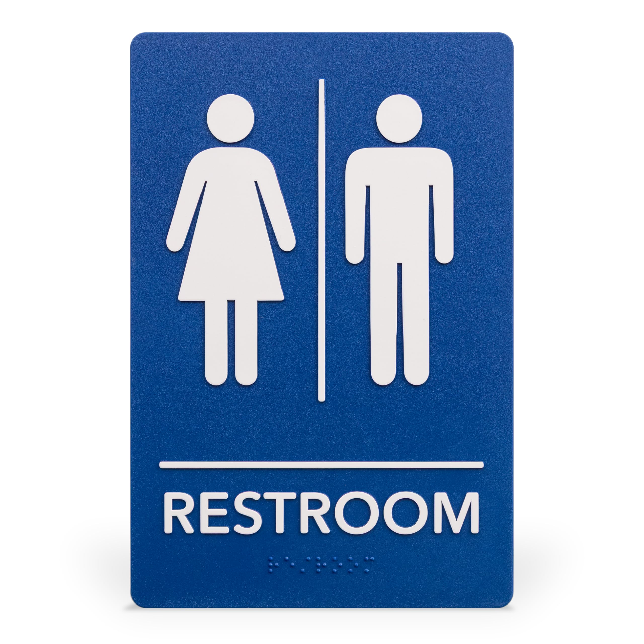 ExcelMark 6"x 9"Blue ADA Bathroom Sign with Double Sided Tape (Unisex)