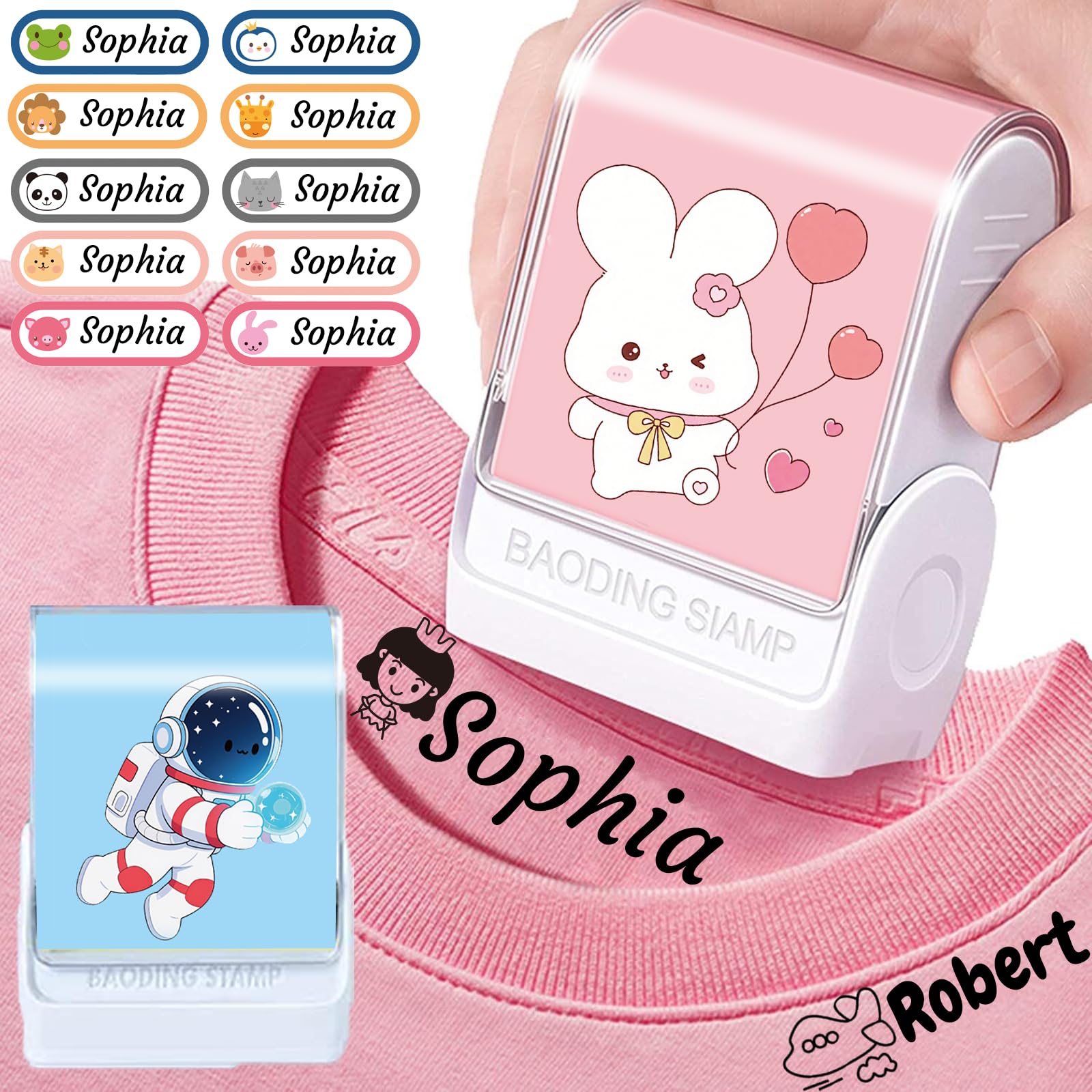 Name Stamp for Clothing Kids Waterproof，Clothing Labels，Clothes Labels for Kids，Name Tags for Clothes，Name Stamp for School Supplies，6 Replaceable Cartoon Stickers