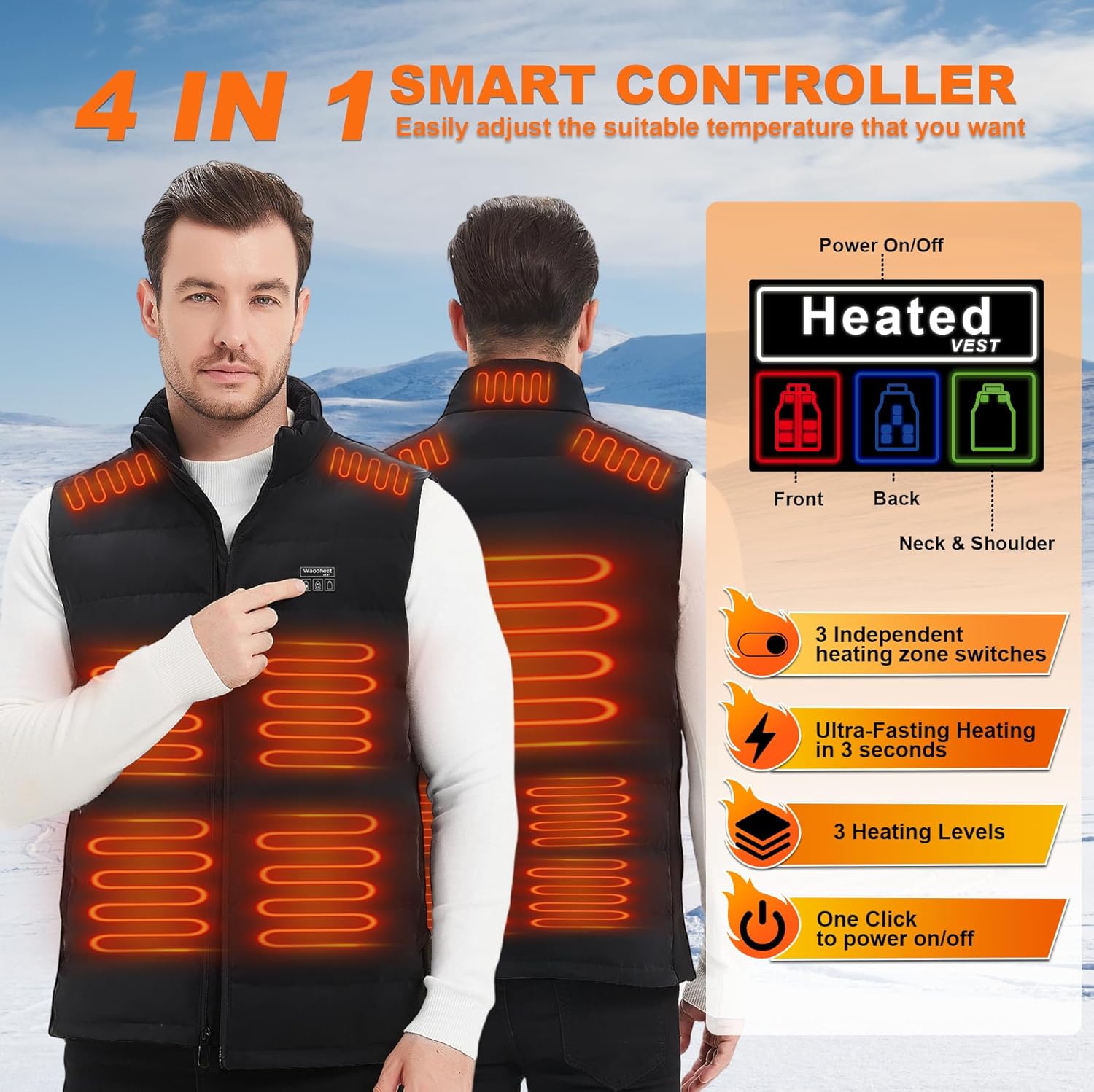 Heated Vest for Men Women with Battery Pack 15 Heating Zones Rechargeable Lightweight Heating Vest - Image 2