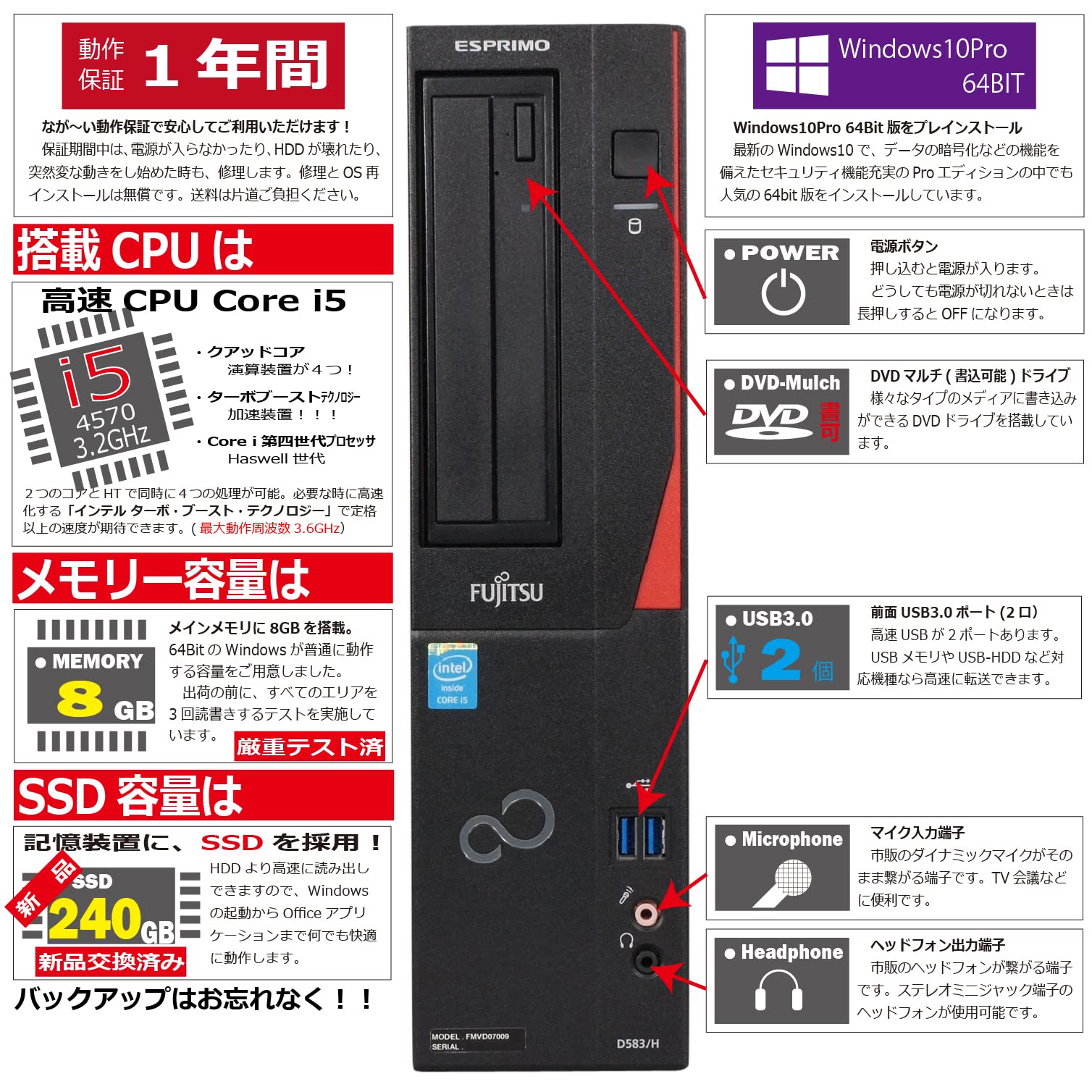 Amazon.co.jp: 中古パソコン 富士通 ESPRIMO D583/H(HX