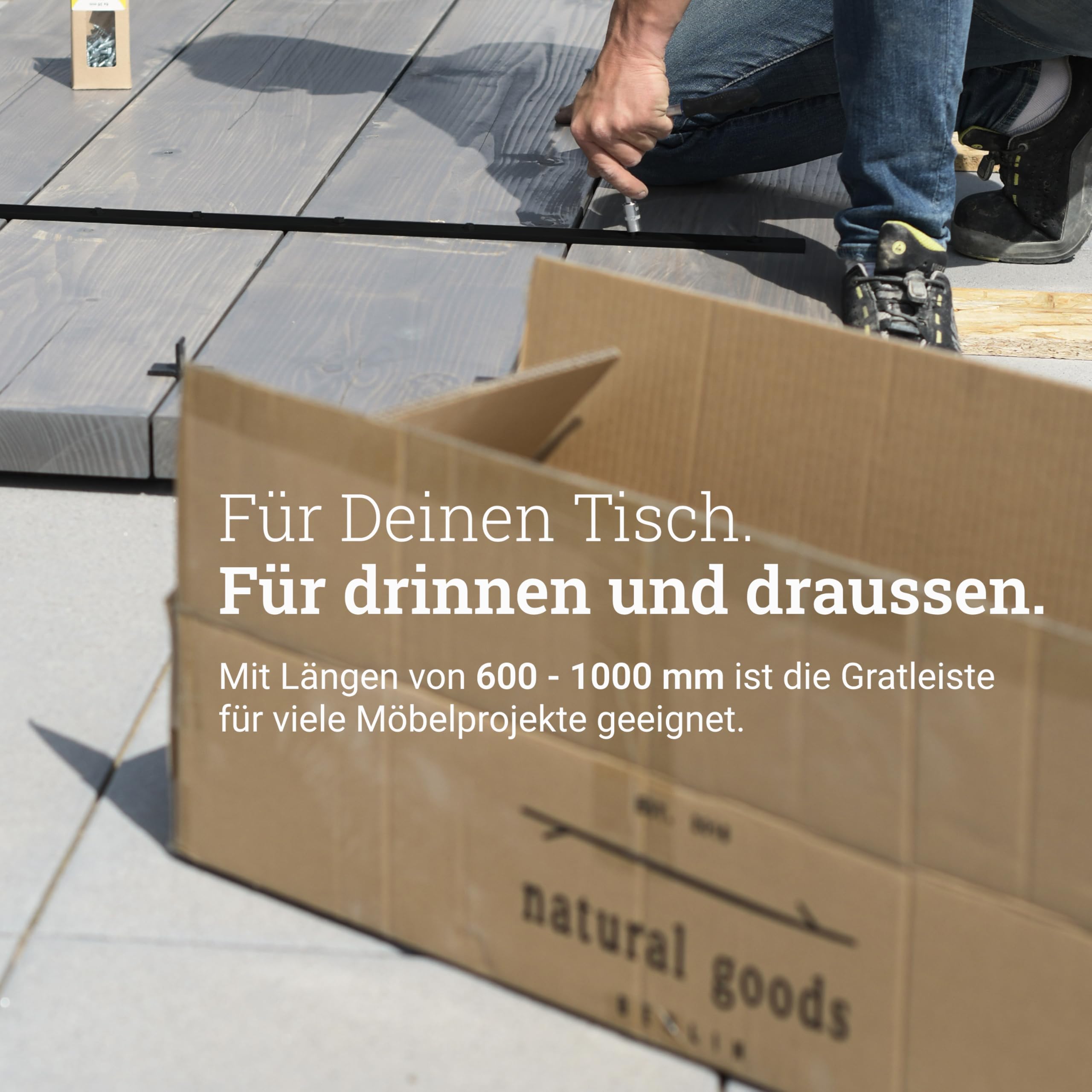 Natural Goods Berlin 3x Gratleiste L-FORM - Gratleiste Schwarz Metall 100 cm - Stabiler Unterzug Für DIY Holztischplatte - 1m Profilleiste L-förmig, Winkelleiste aus Stahl, Verstärkungsleiste Lang