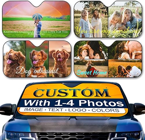 Miniatura 1 de Parasol personalizado para parabrisas de automóvil con 1-4 fotos, añade tu propia foto, logotipo, texto, plegable, reflectante, protector solar para