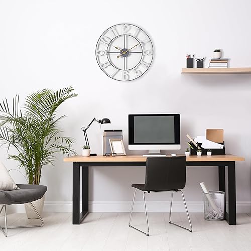 Miniatura 5 de Sorbus Reloj de pared grande de 16 pulgadas, reloj decorativo de metal blanco con manecillas doradas, silencioso, funciona con pilas, decoración de