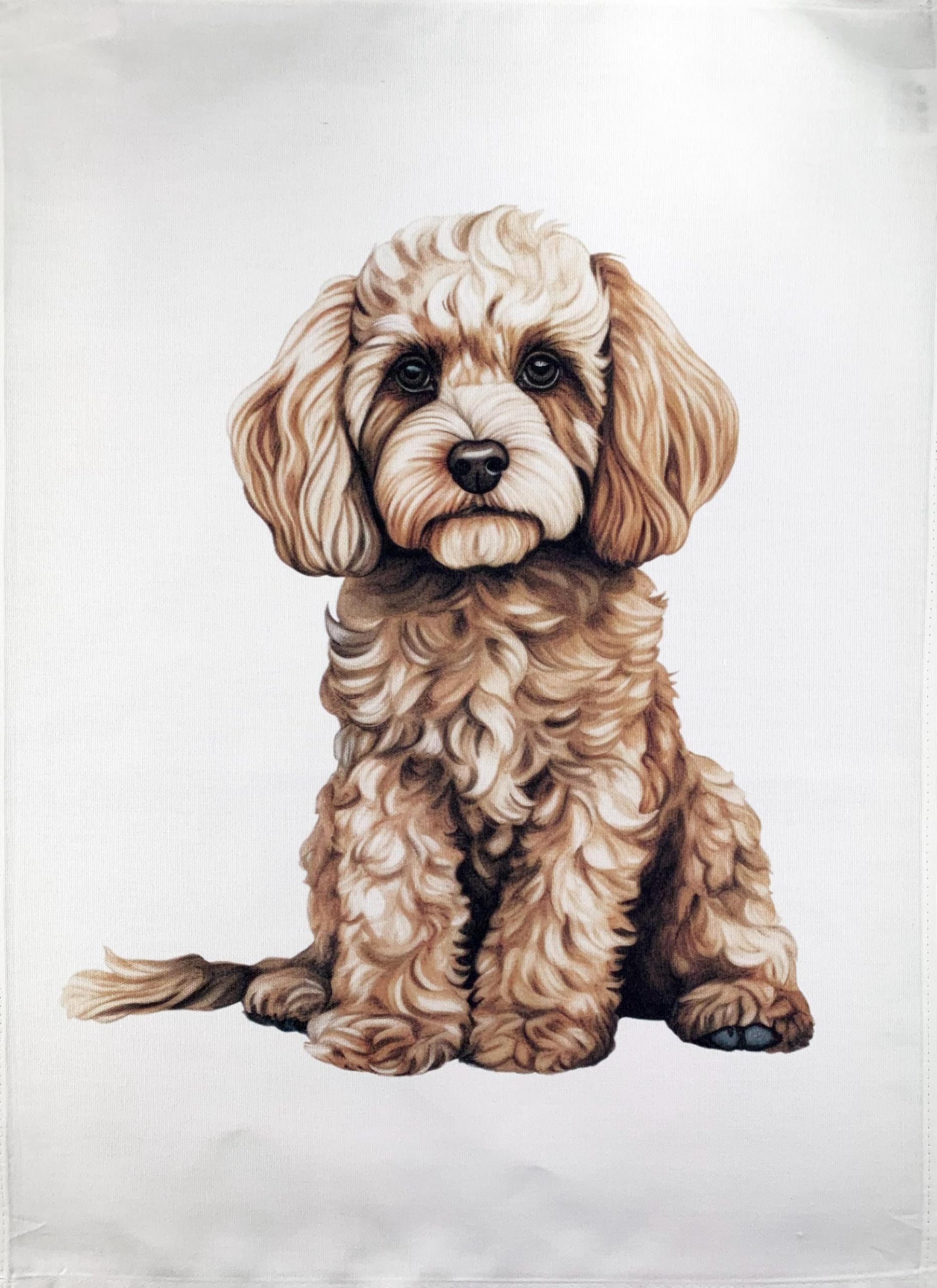 Half A Donkey White The Sitting Cockapoo Dog Large Cotton Tea Towel