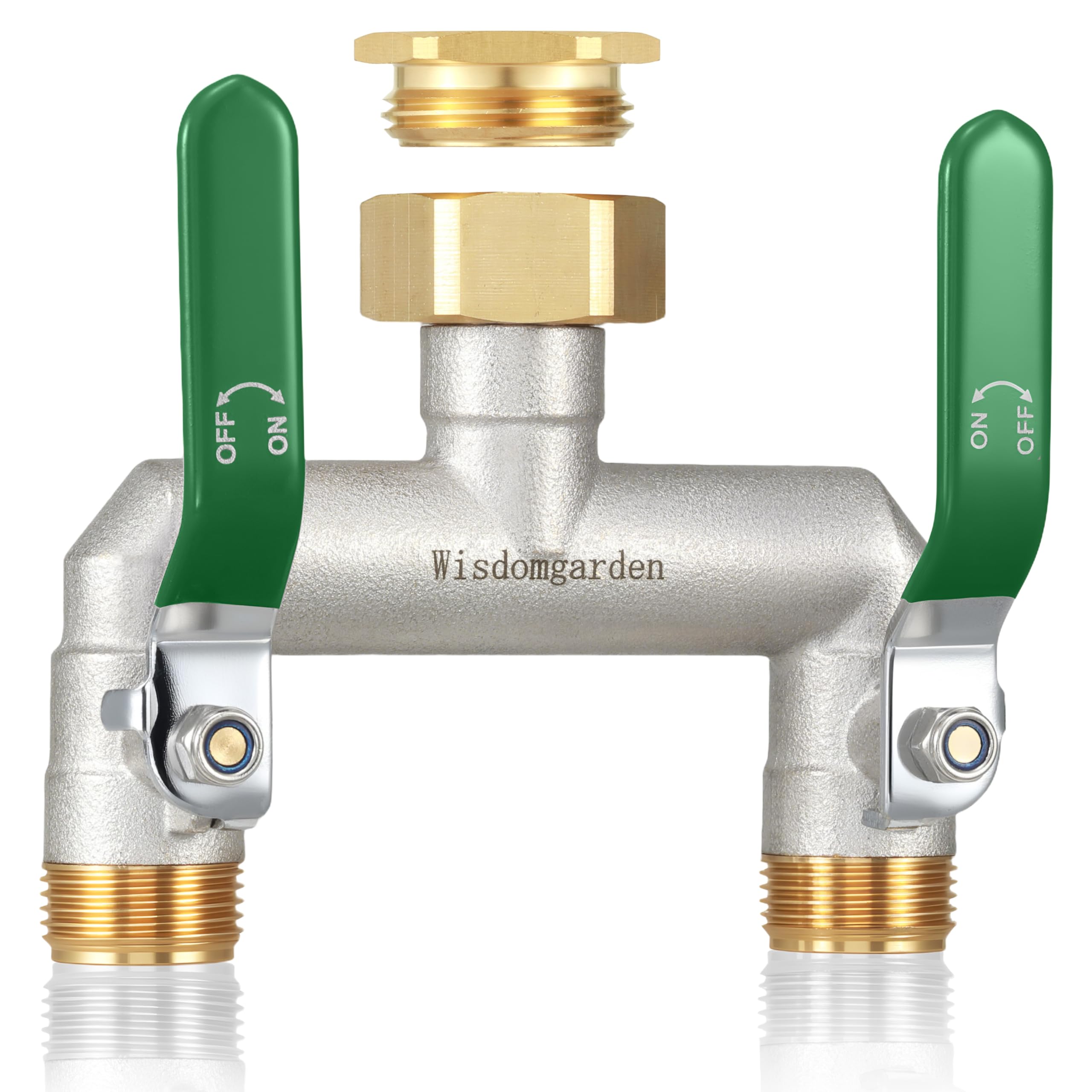 Distributore d'acqua 2 vie in ottone nichelato 3/4 pollice ad alta portata per rubinetto da giardino
