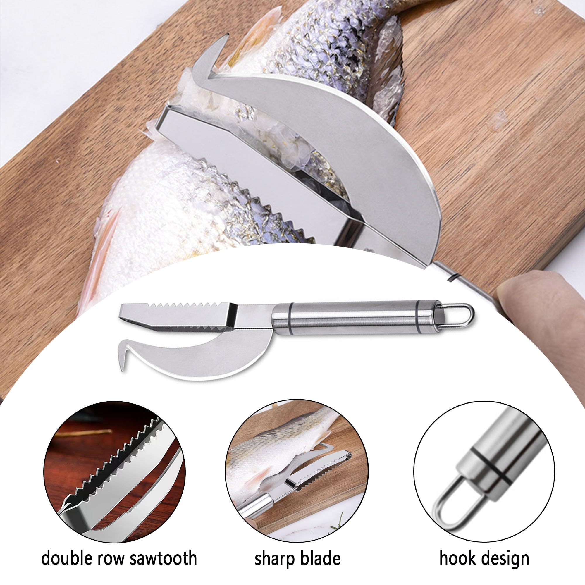 Kit 2 écaillers à Poisson En Inox - Grattoir 3 En 1 Professionnel Pour Cuisine