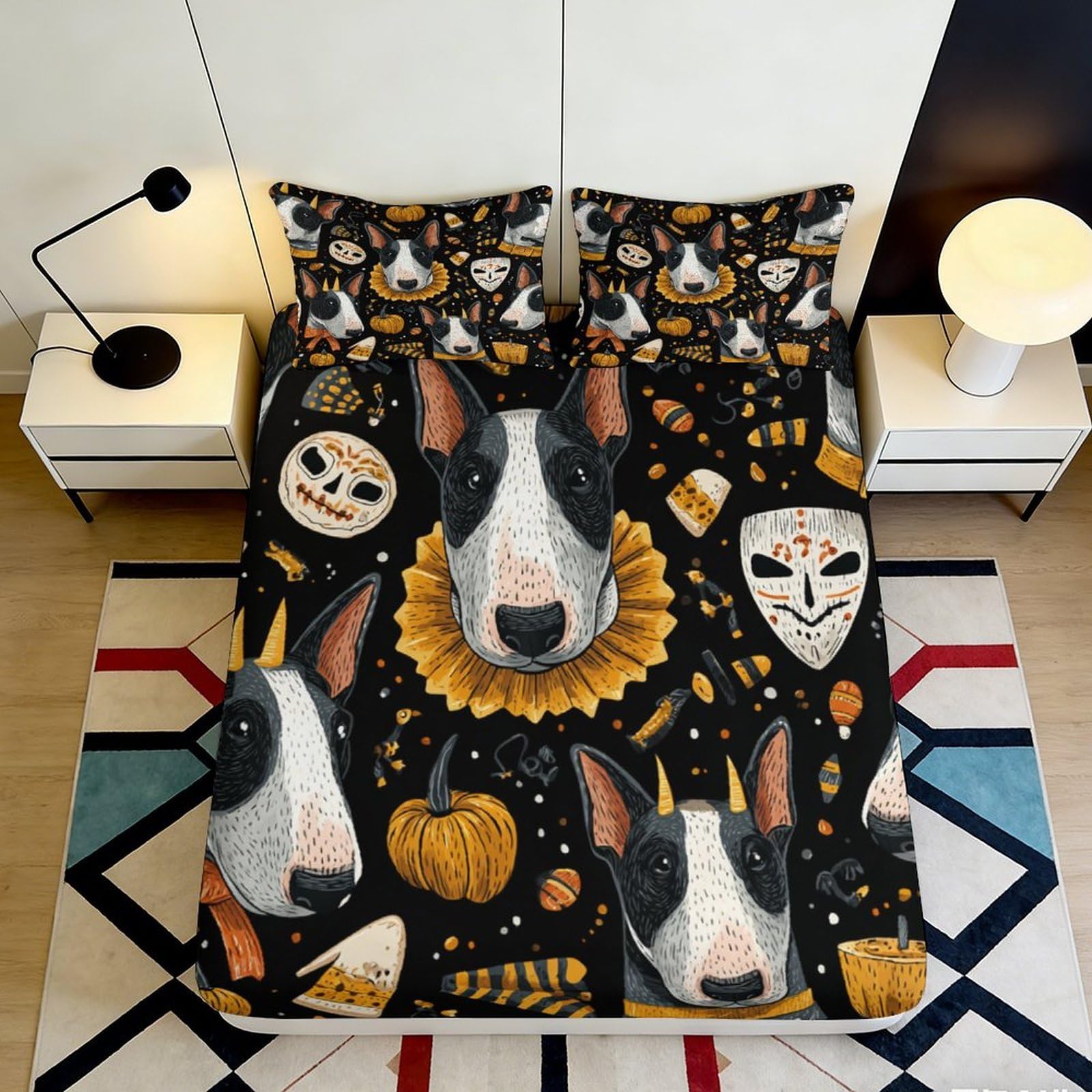 Pnayamiorkfel Style-5 3D Printed Halloween Bull Terrier Fitted Sheet Microfiber Soft Bed Cover For Bedroom Guest Room Decor Mattress Protection 90X200x25cm