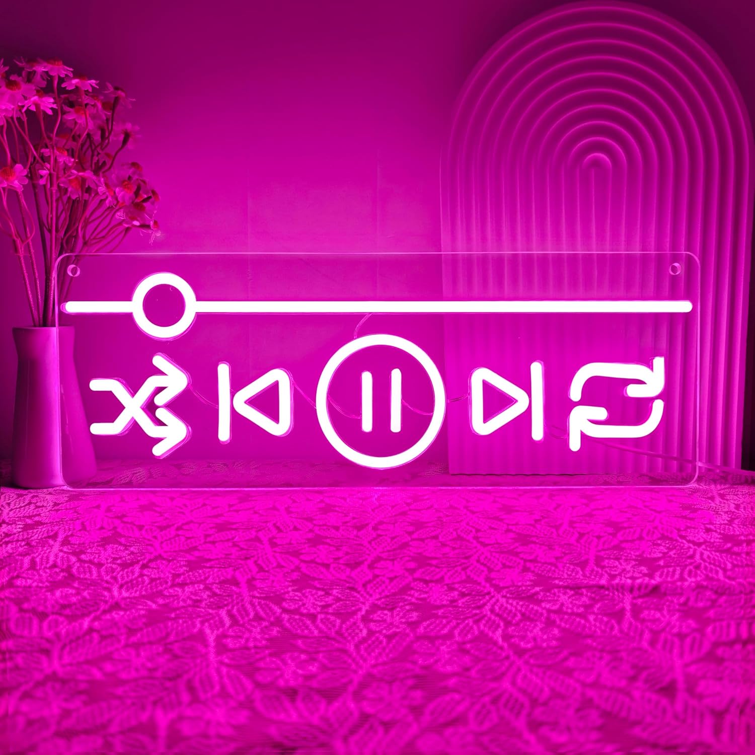 Music Neon Sign for Wall Decor, Play Music LED SIgns, Dimmable Neon Light up Sign for Bar, Club, Party, Concert, Gifts for Vinyl Lovers