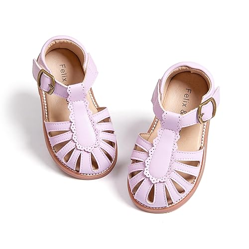 Felix & Flora Toddler Girls Sandals Soft Rubber Princess Flat Shoes Summer Flower Girl Shoes
