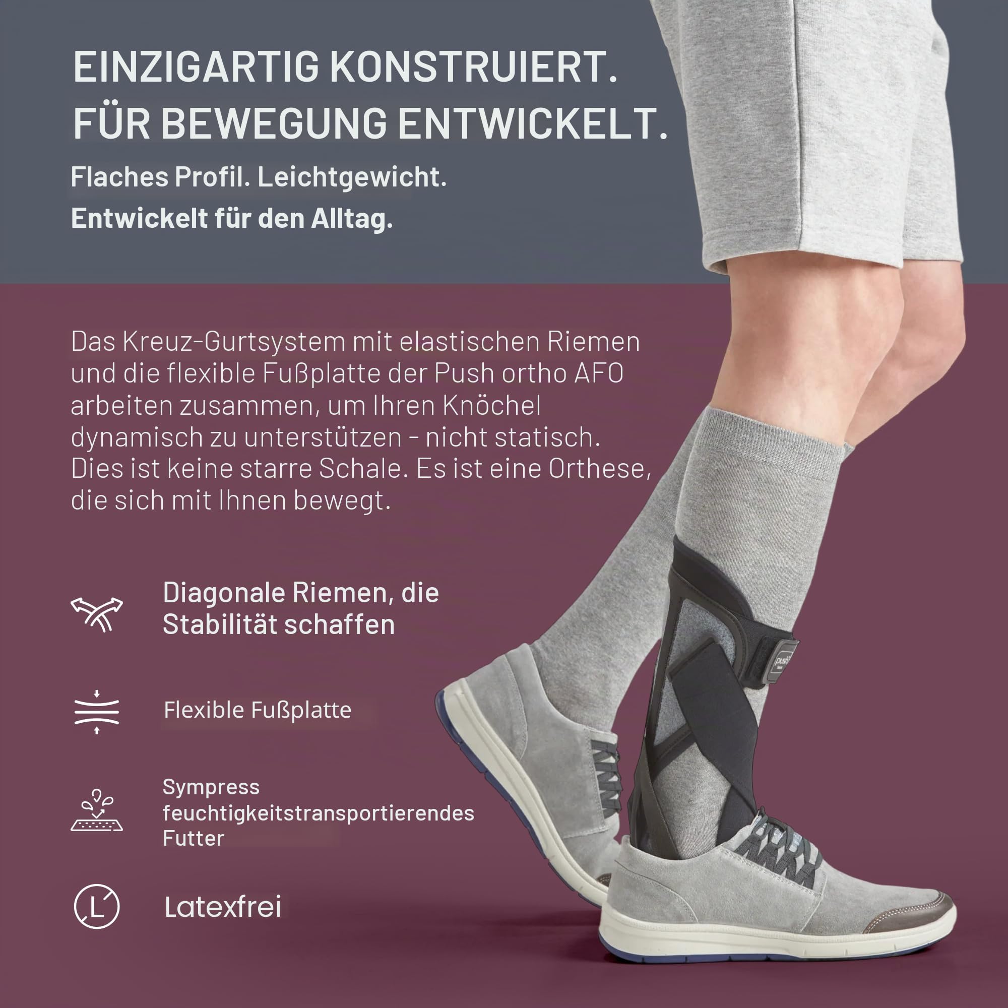 PUSH Ofa ortho Fußheberorthese AFO 1 schwarz/aubergine links