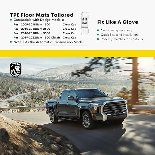 Miniatura 2 de YHTAUTO Alfombrillas de repuesto para Dodge Ram 1500 Crew Cab 2009-2018 y Ram 1500 Classic Crew Cab 2019-2022 para todo tipo de clima, tapetes de