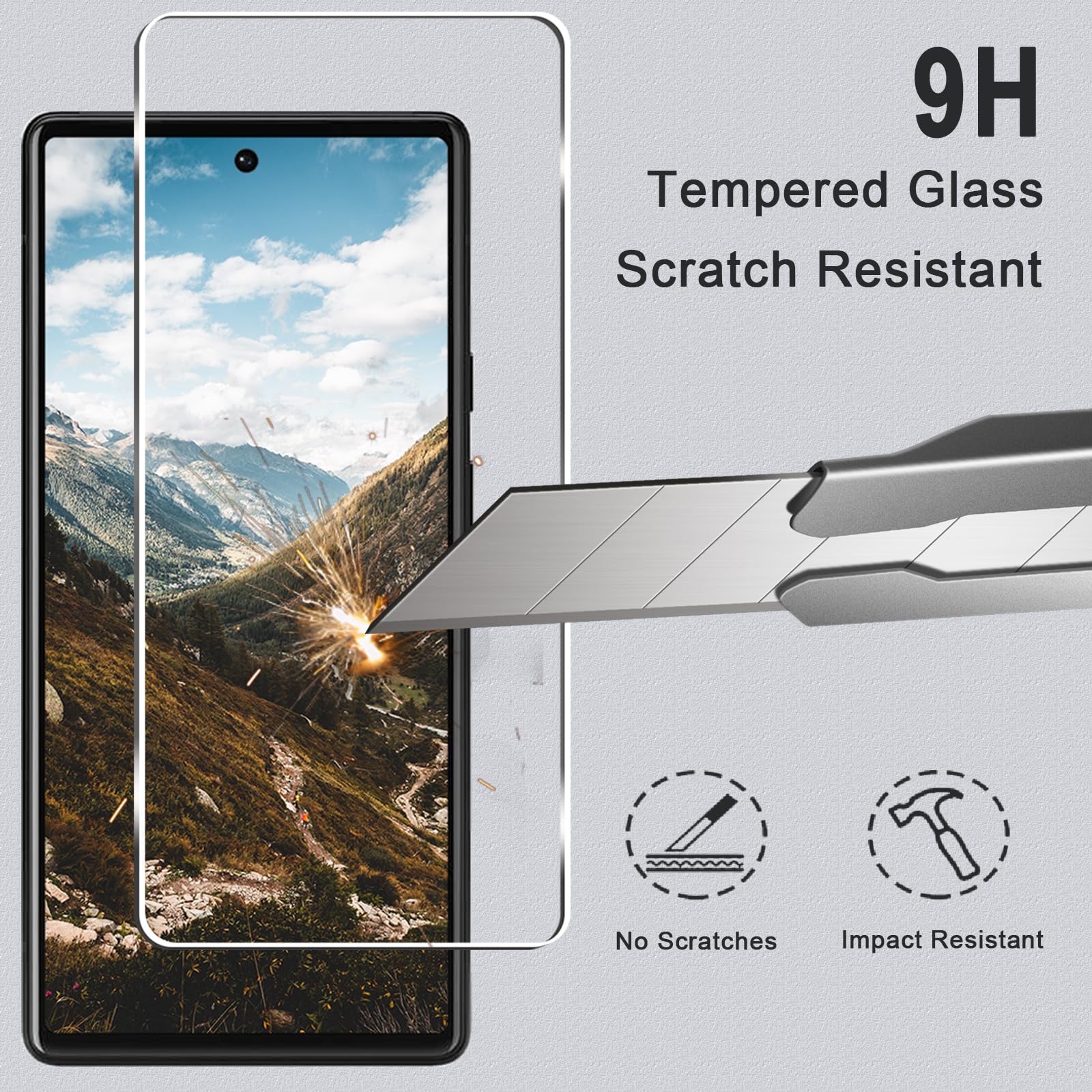 [3+3 sztuki] Ochraniacz ekranu Pixel 6 + osłona obiektywu aparatu, folia ze szkła hartowanego HD, odblokowywanie odcisków palców, odporna na zarysowania, łatwa instalacja, bez pęcherzyków powietrza