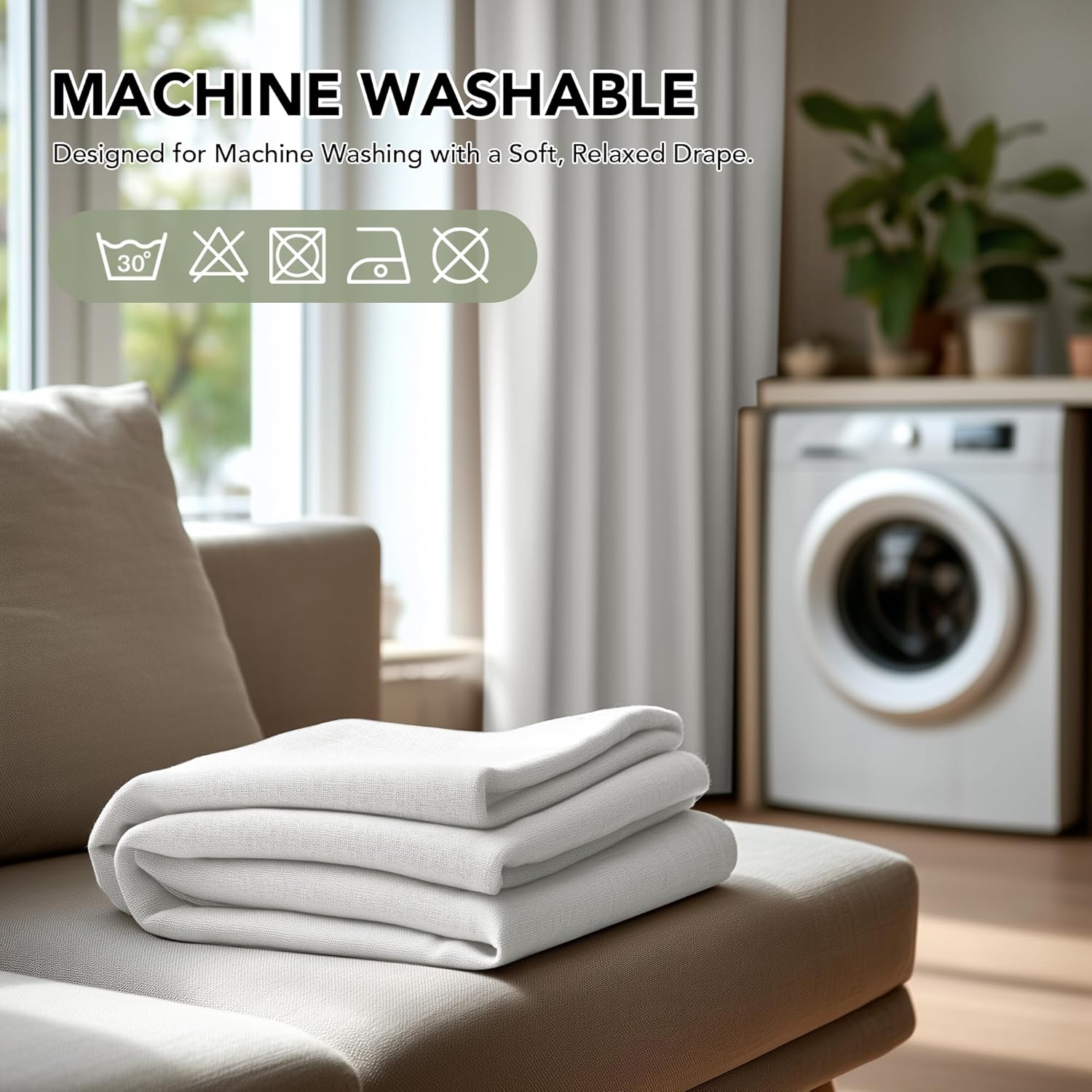Deconovo 100% Blackout Curtains Faux Linen Look with Coffee Bottom Backing, TPU Invisible Loop Tabs Hidden Hook Design, Thermal Insulated Room Darkening Window Panels, Cream, 52W x 72L, 2 Panels